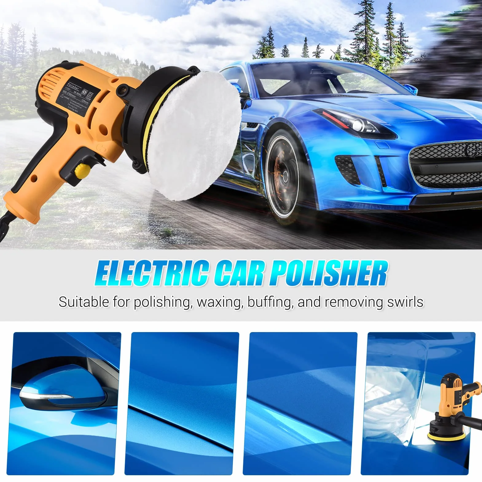 Pulidora Coche, Weytoll Kit de Pulidora de Automóvil Eléctrico de 5 Pulgadas 700W Auto Car Buffer 600-3700RPM Máquina de Pulido Variable, Máquina Pulidora para Muebles de Piso Cerámica Jade