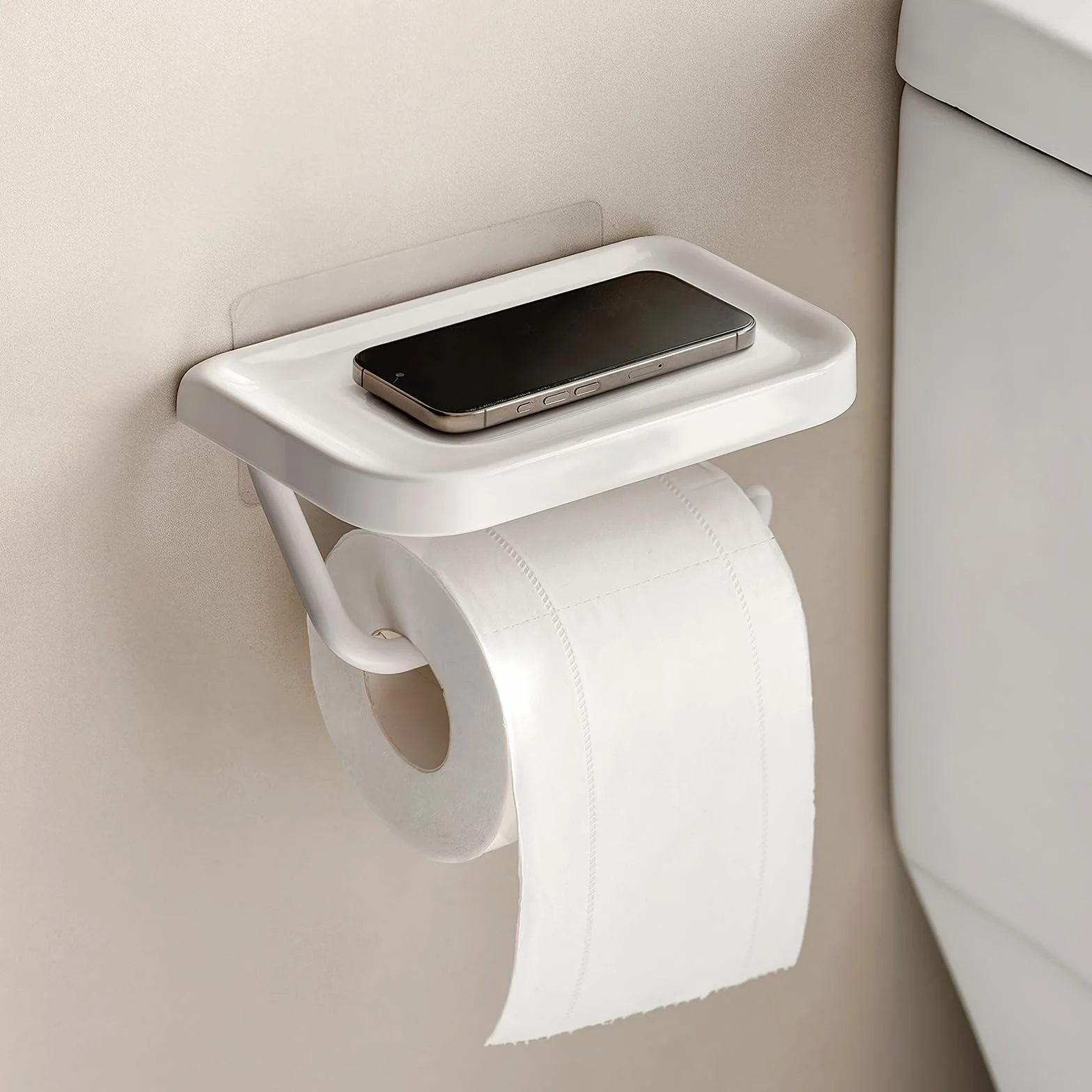 PAVSTINE Portarrollos Baño Sin Taladro, Compatible con Varios Tipos De Papel Higiénico Soporte Rollo Papel Higienico, ABS Multifuncional Porta Rollos De Papel Higienico, Blanco