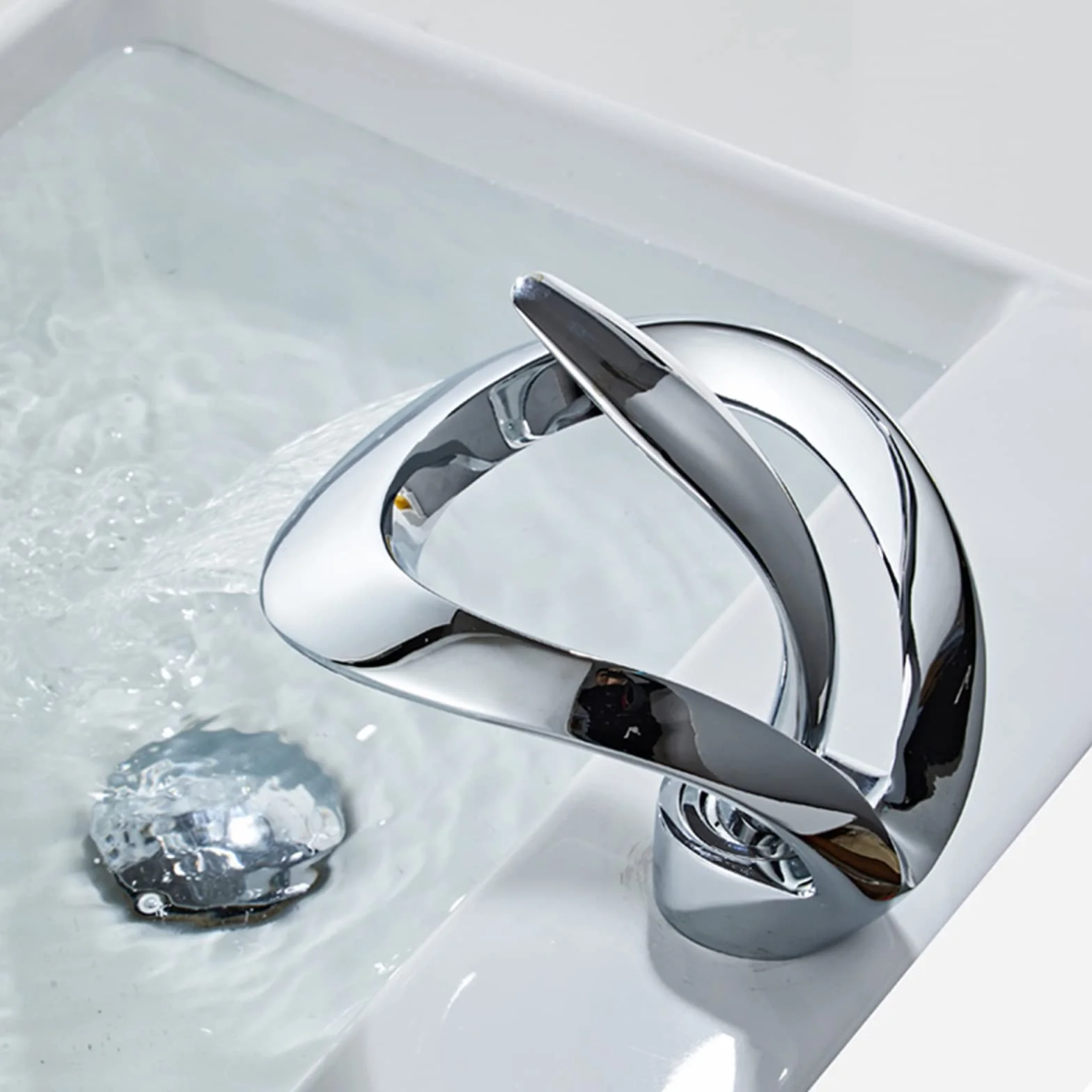 Grifo de lavabo,Grifo Lavabo Cascada Moderno,Grifo de lavabo con bonito diseño,Grifo de baño para agua fría y caliente, Válvula De Cerámica,Ajustable de Caliente y Frío,Cromado,Normal
