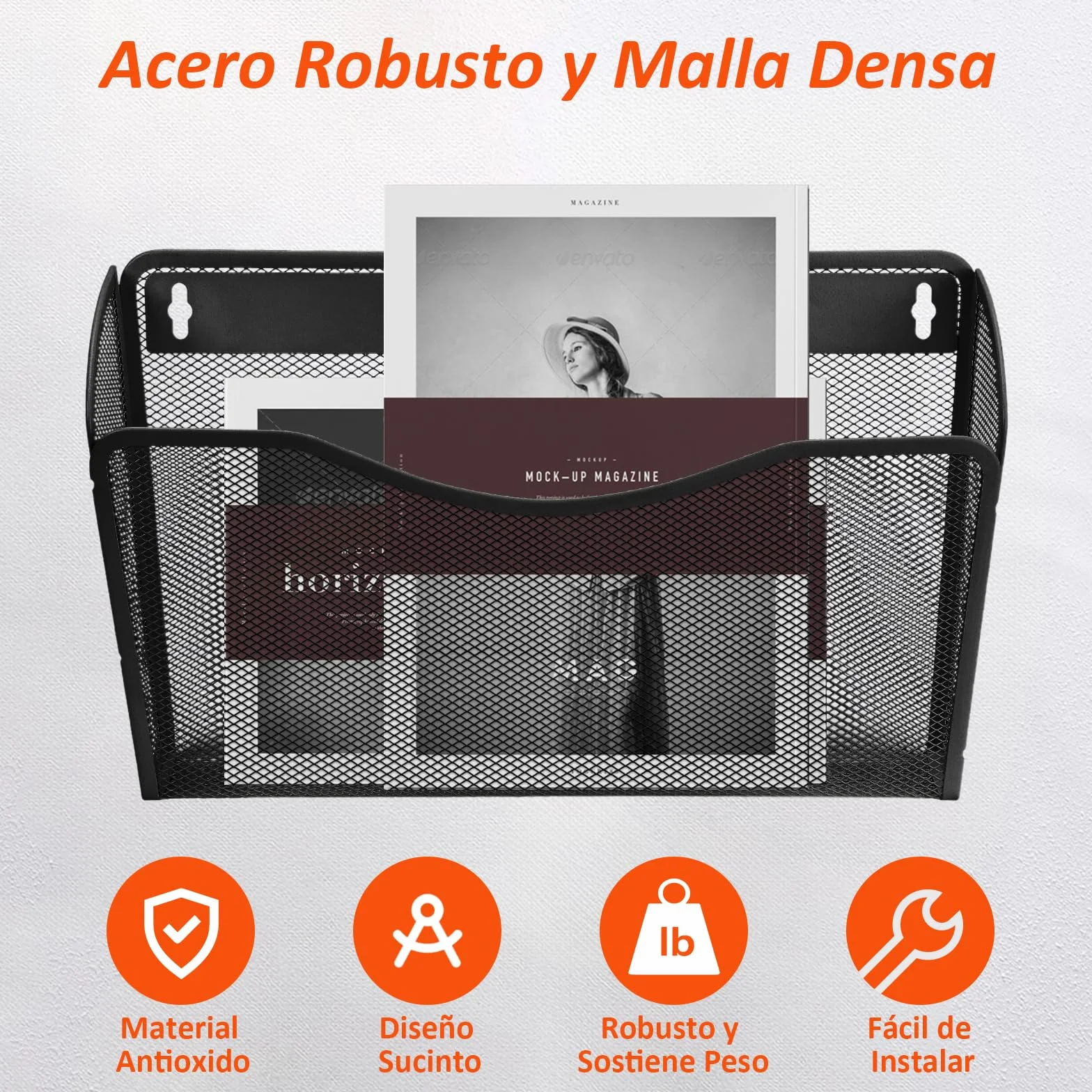 AGPTEK Archivador Montable en Pared Paquete de 3, Archivador Organizador Malla Metálica Negro