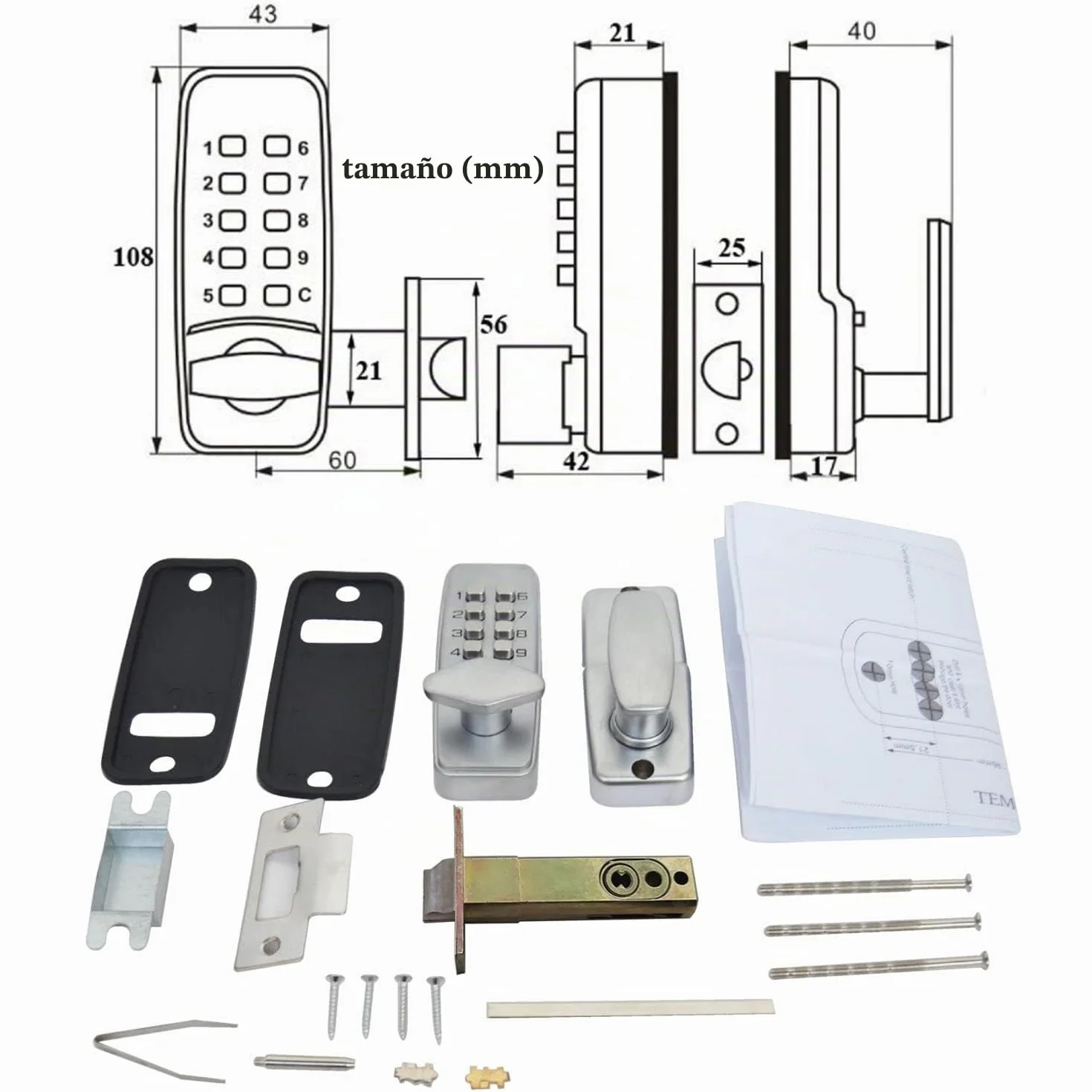 Cerradura digital para puerta con código de bloqueo de HomeSecure, resistencia meteorológica, cromada,plata