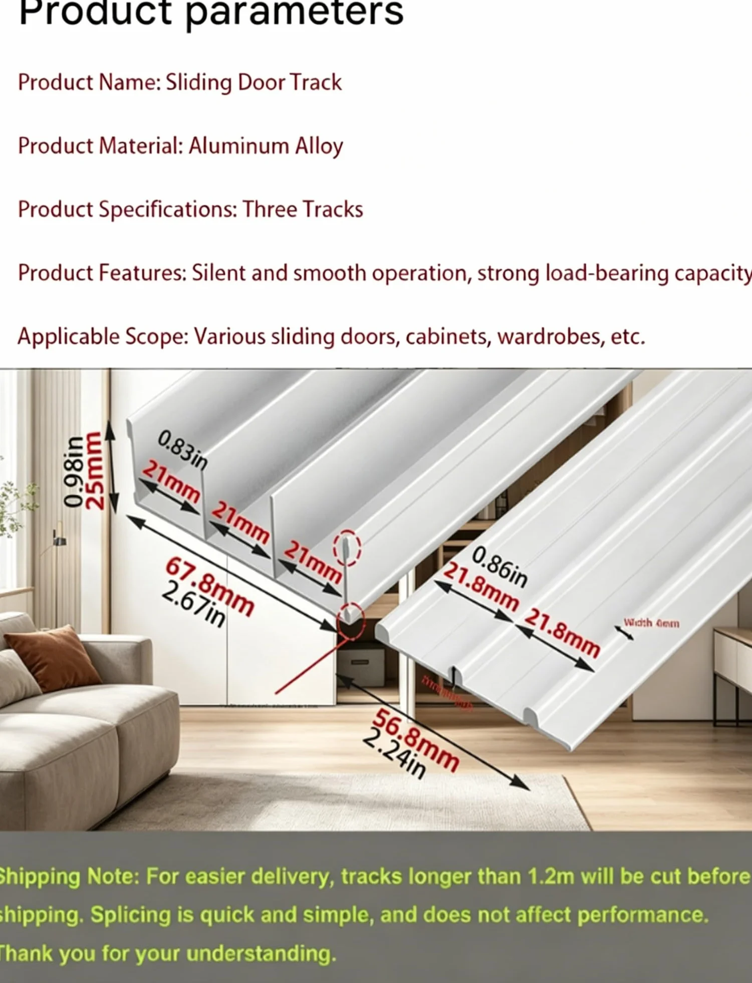 Kit de herrajes for puerta corredera de triple riel ajustable, rieles de aluminio for armario, divisor de habitación y puertas de gabinete, instalación de montaje empotrado(White,280cm110in)