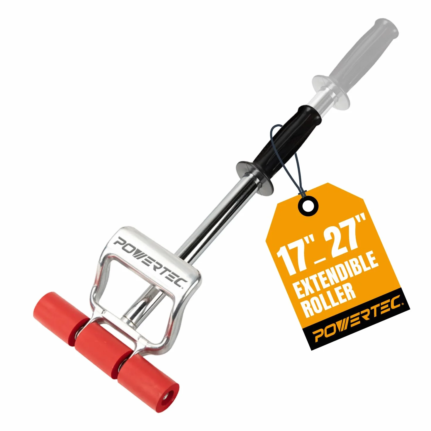 POWERTEC Rodillo Suelos de Vinilo, Azulejos y linóleo con Mango Extensible, 7.5 Pulgadas de Ancho para LVP, Chapa, Alfombra, revestimientos de Pared, 1 Paquete (71033), Plata/Rojo, 17"-27" Extendable