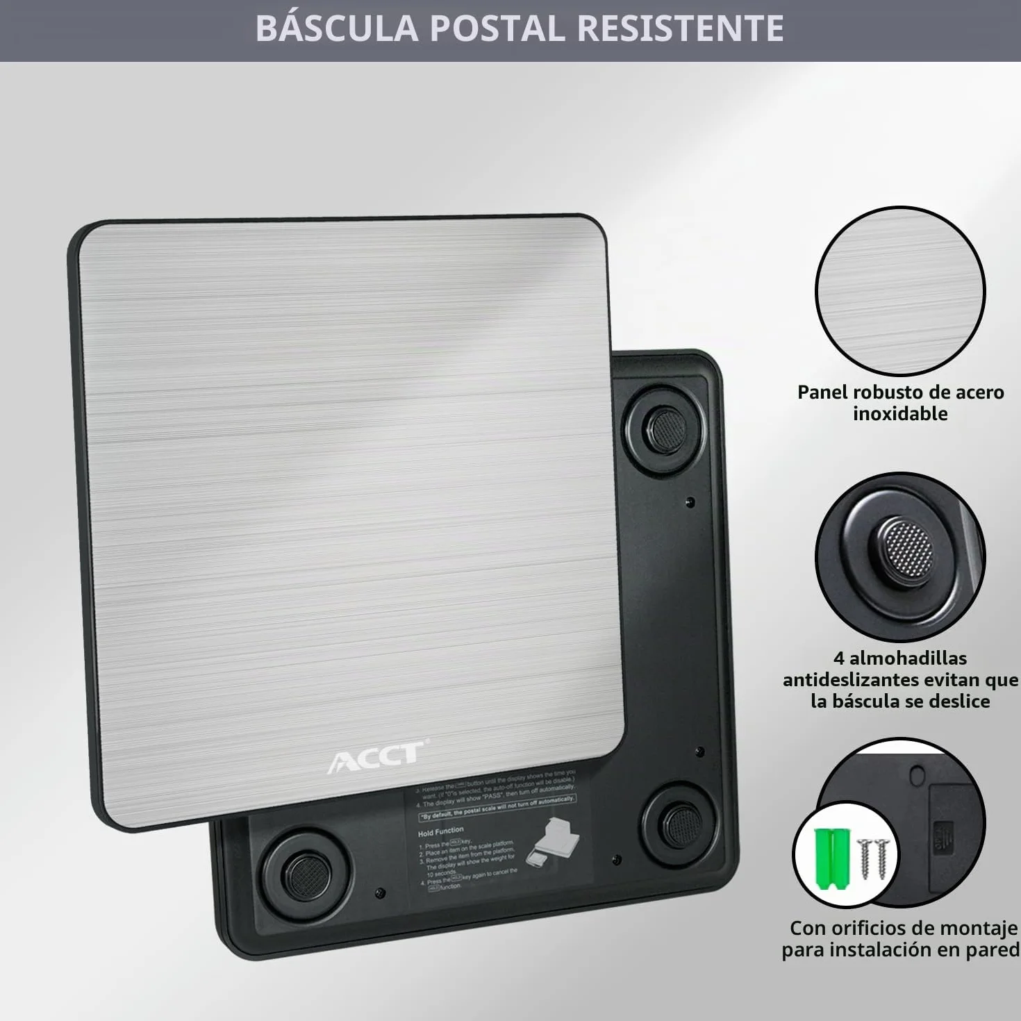 Báscula Postal ACCT 400 lb/180 kg, Función Retención/Tara, Industrial para Paquetes, Pilas y Cable USB
