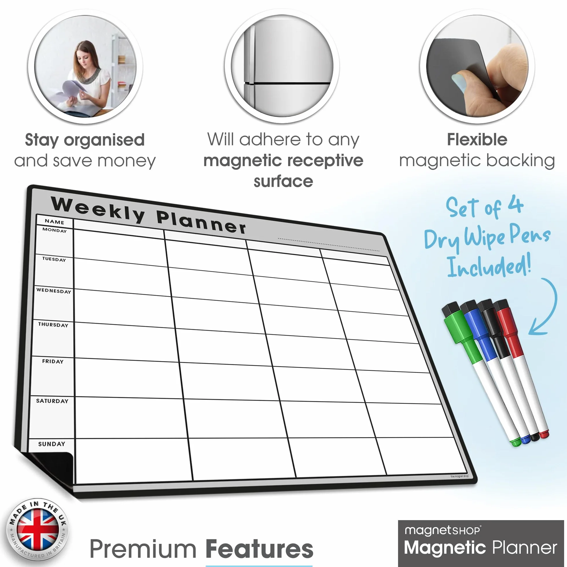 TMS Planificador semanal nevera 297 x 210 mm calendario magnética borrado seco