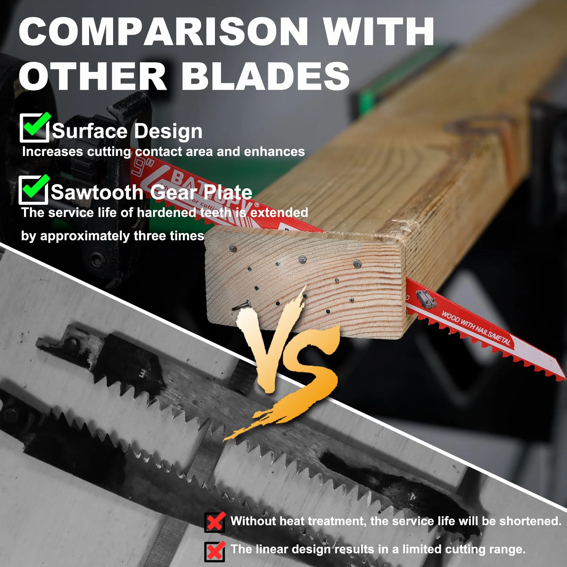 hojas de sierra sable para madera y clavos – 6 TPI – para madera de construcción, madera dura y palets – set 9 piezas, vástago universal 1/2"