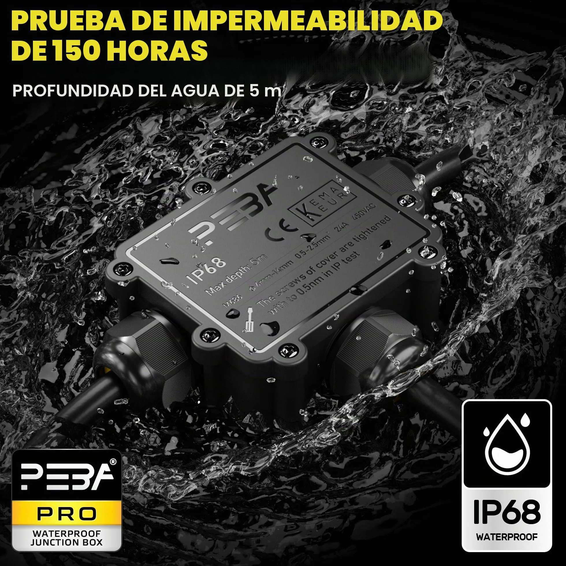 PEBA Cajas de Conexiones Impermeable IP68, 3 Vías Cajas de Empalmes Conector de Cables, Jardín Interior Exterior Subterráneo Cajas Conexiones, Diámetro de 4-14 mm