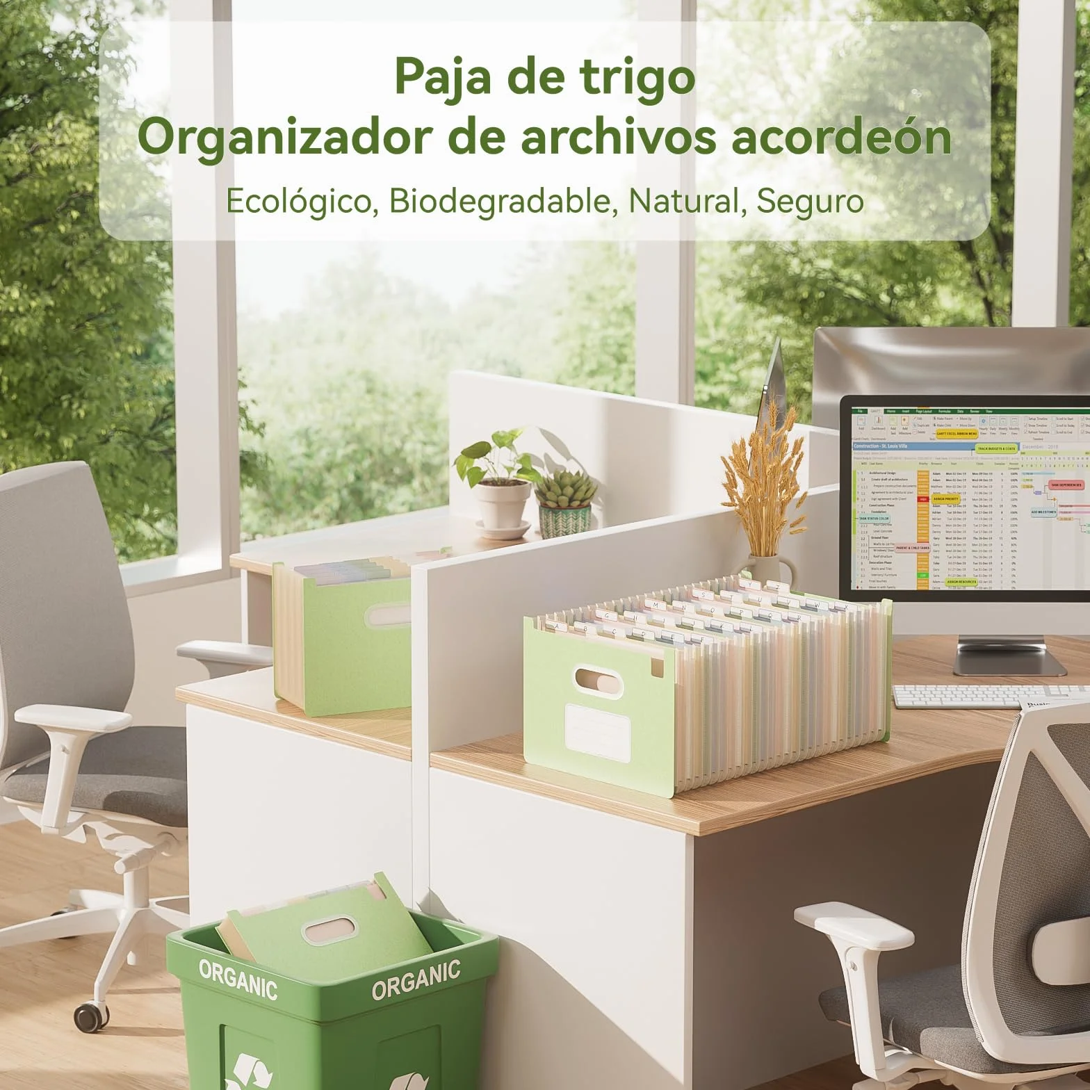 EcoStash Carpeta Clasificadora Acordeón 26 Bolsillos Archivador A4 Paja de Trigo Clasificador Documentos Expandibles Vertical Libre de BPA Verde Menta