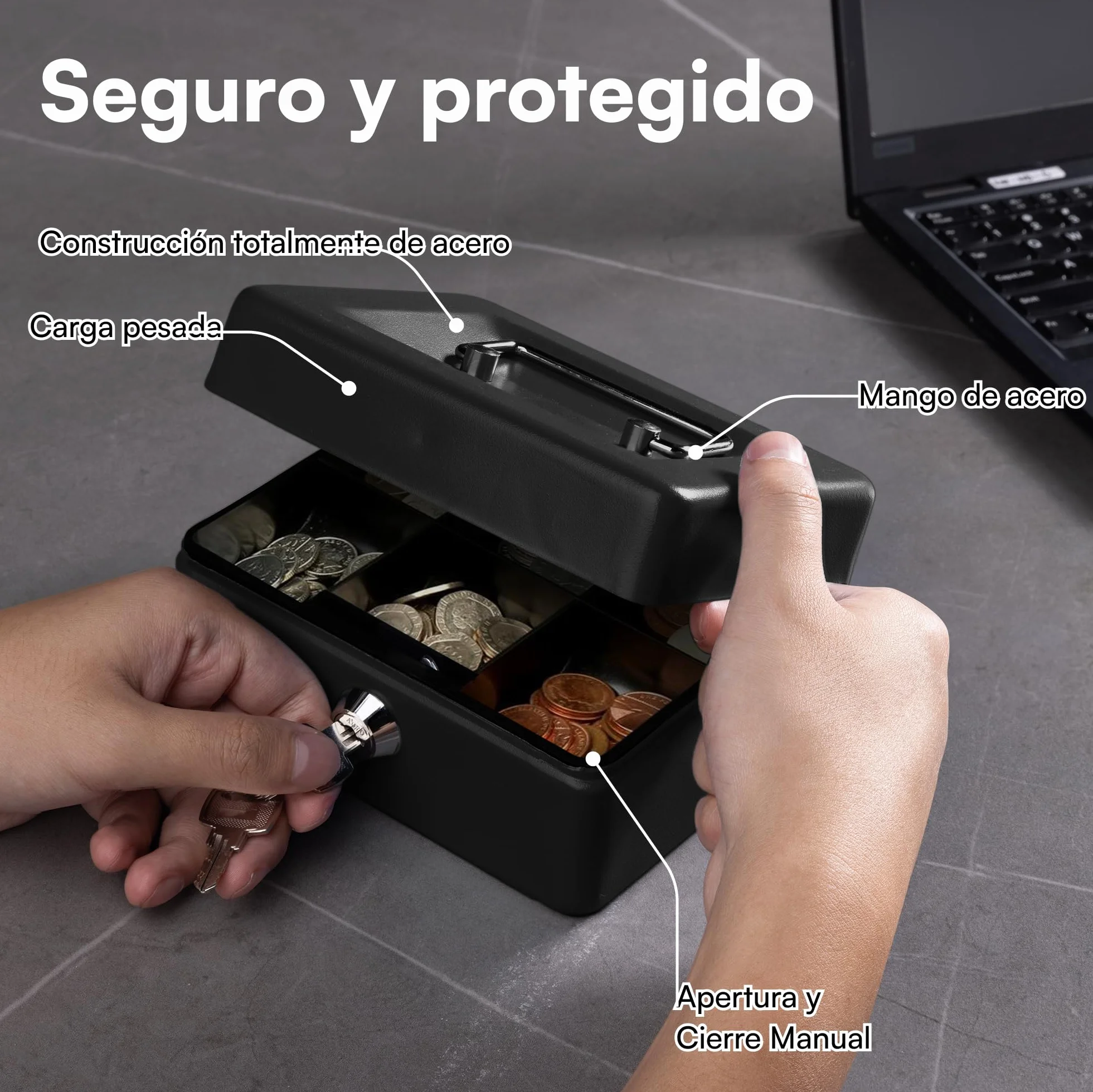 Caja de caudales H&S de acero con cierre y dos llaves 15 cm negro