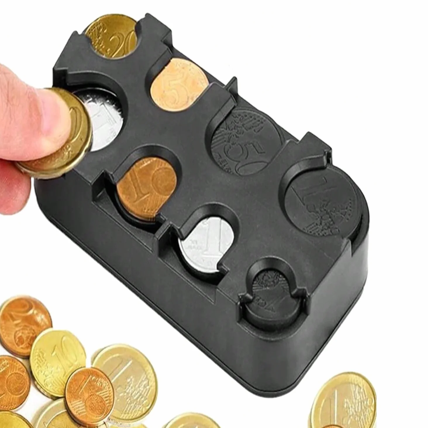 TECHZOCO Porta Monedas Euro, Estuche para Monedas, Dispensador, 8 Compartimentos, Plástico Negro