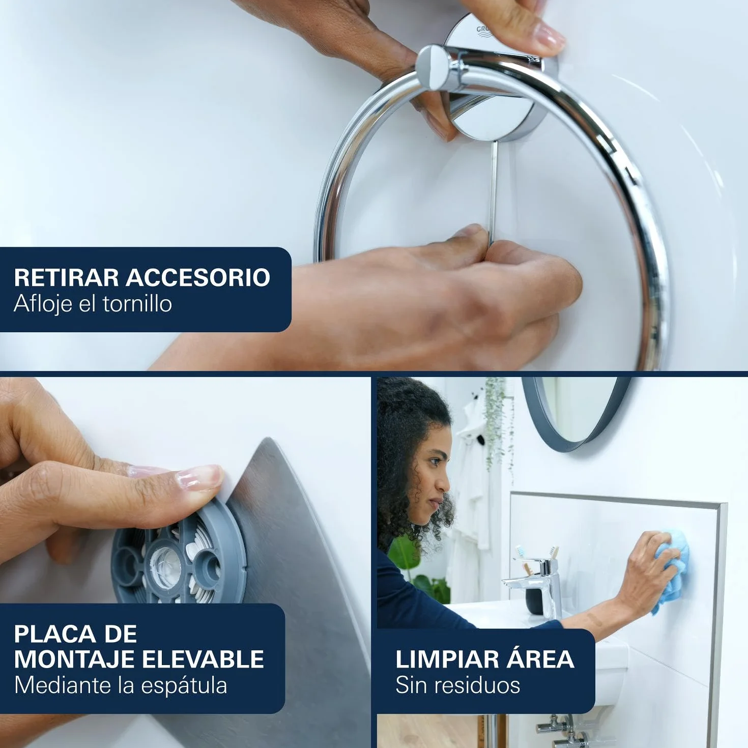 GROHE Start Cube QuickFix - Colgador de baño individual, cromo, para pegar (pegamento QuickGlue A1) o atornillar, ref. 40961000