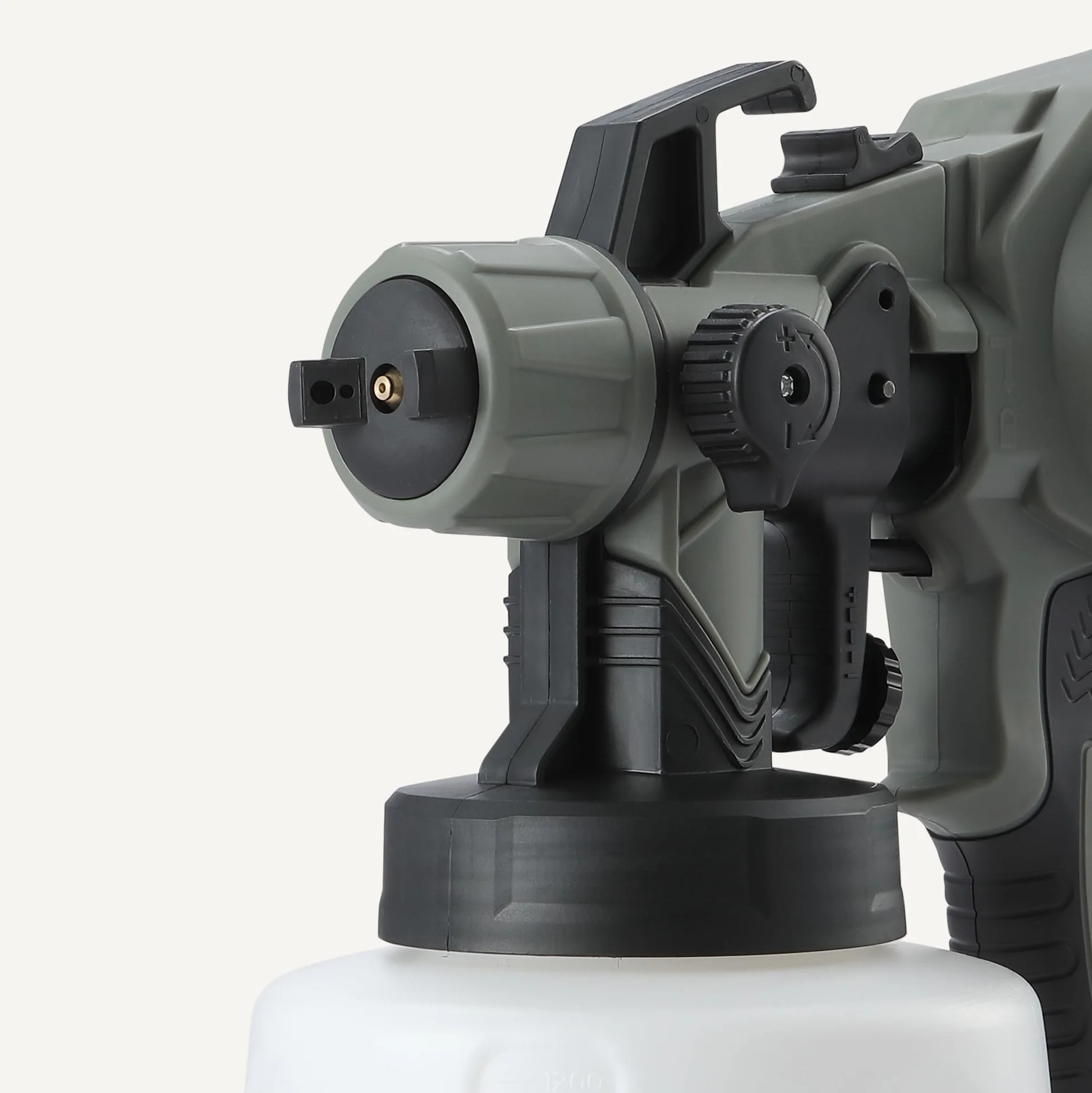 Amazon Basics Pistola Pulverizadora Eléctrica 700W con Depósito de 1.200ml, 4 Boquillas y 3 Modos de Pulverización, para Interior y Exterior, Gris