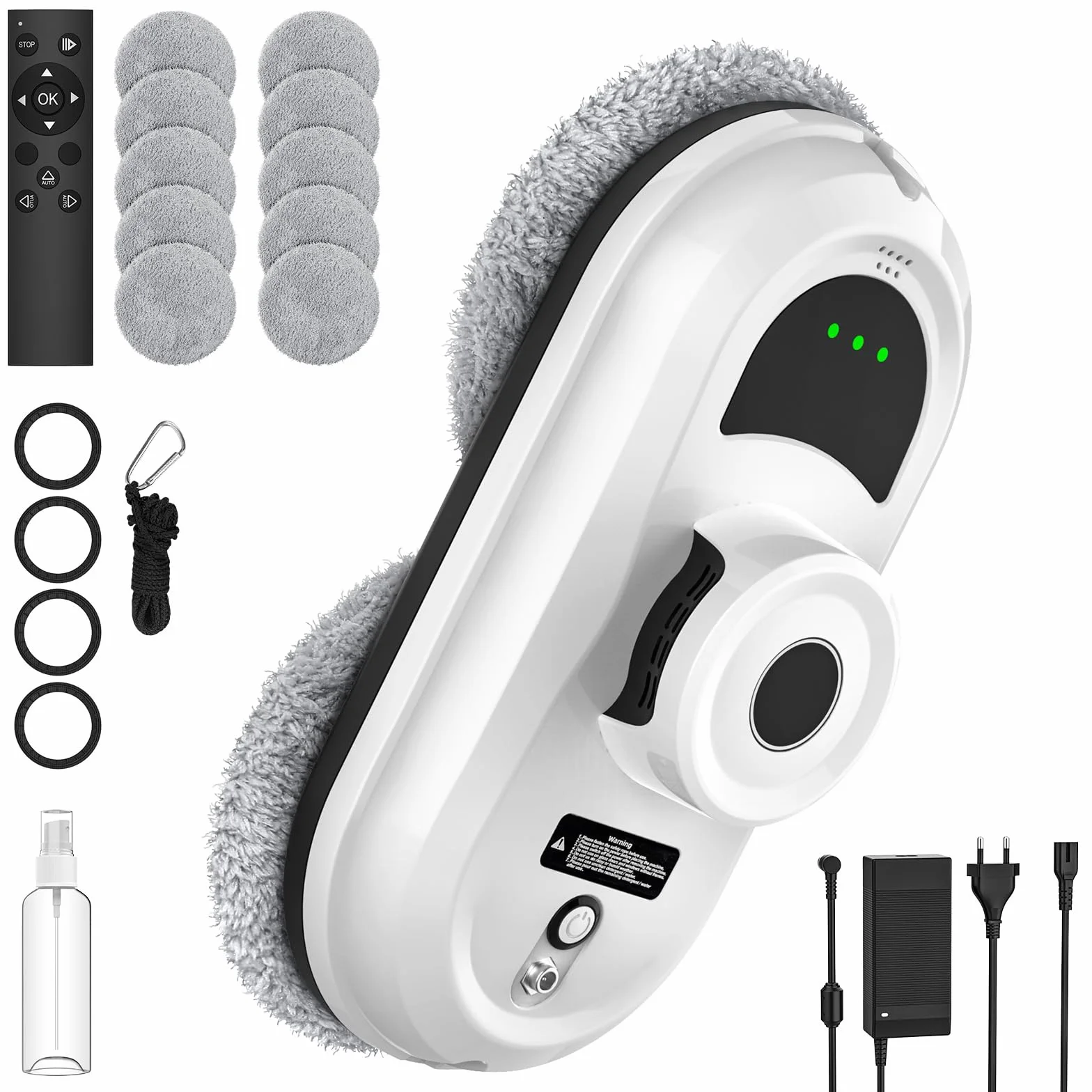 Robot Limpiacristales, 5600pa Limpia Cristales Electrico Ventanas, 3 Modos Limpieza, Navegación Inteligente, Mando a Distancia y 10 Paños, Limpiacristales Electrico para Ventanas, Espejos y Azulejos