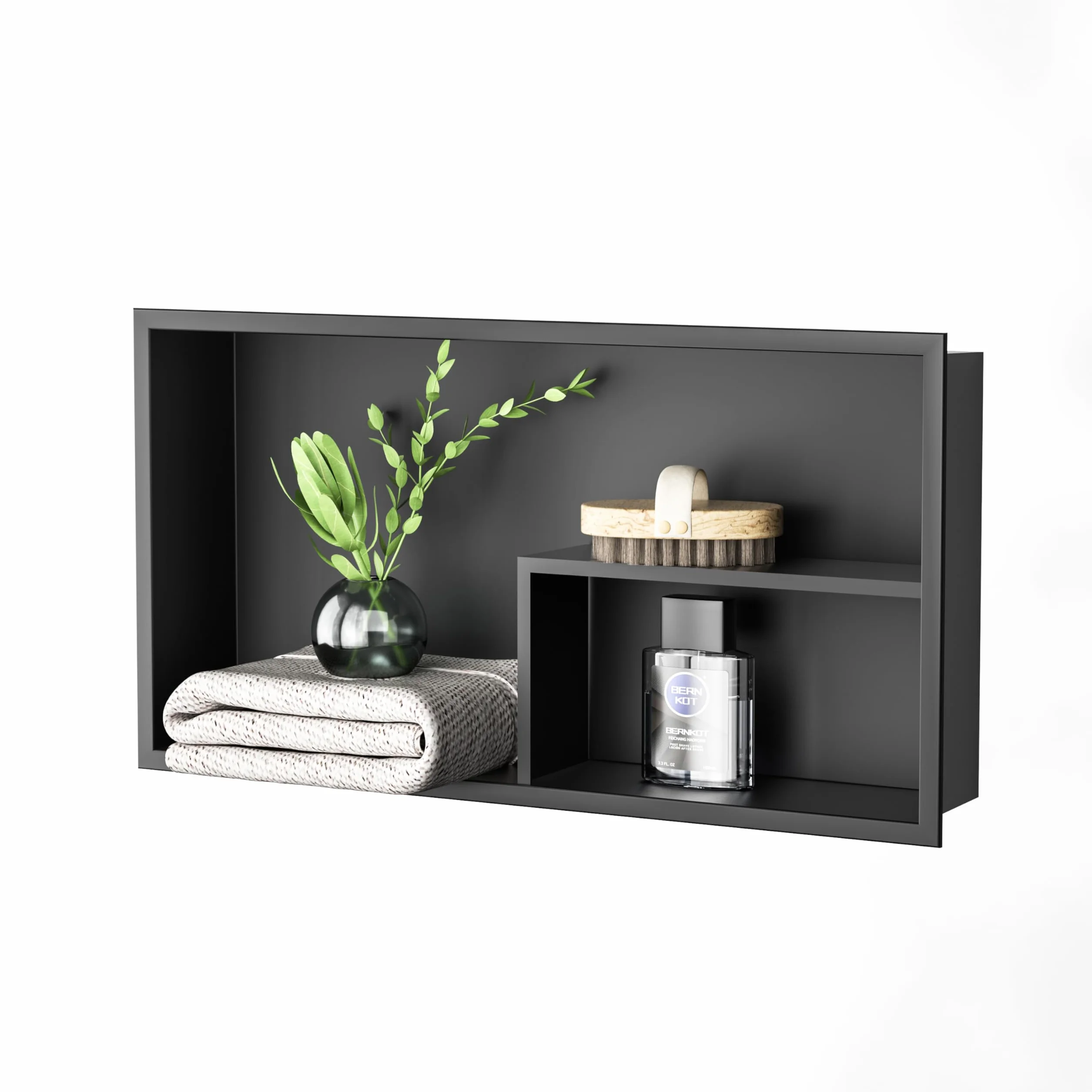 Nicho de ducha de acero inoxidable, 60 x 30 x 10 cm, sin necesidad de baldosas, doble estantes de pared, estante de ducha empotrado para almacenamiento de baño, color negro, estilo 1