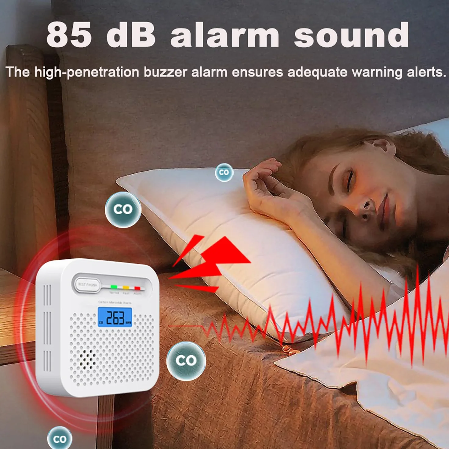Detector de Monóxido de Carbono Inteligente WiFi 10 Anos de bateria,notificaciones Push en Tiempo Real a través de la aplicación de Seguridad Tuya y SmartLife, Pantalla LCD Digital, para el hogar