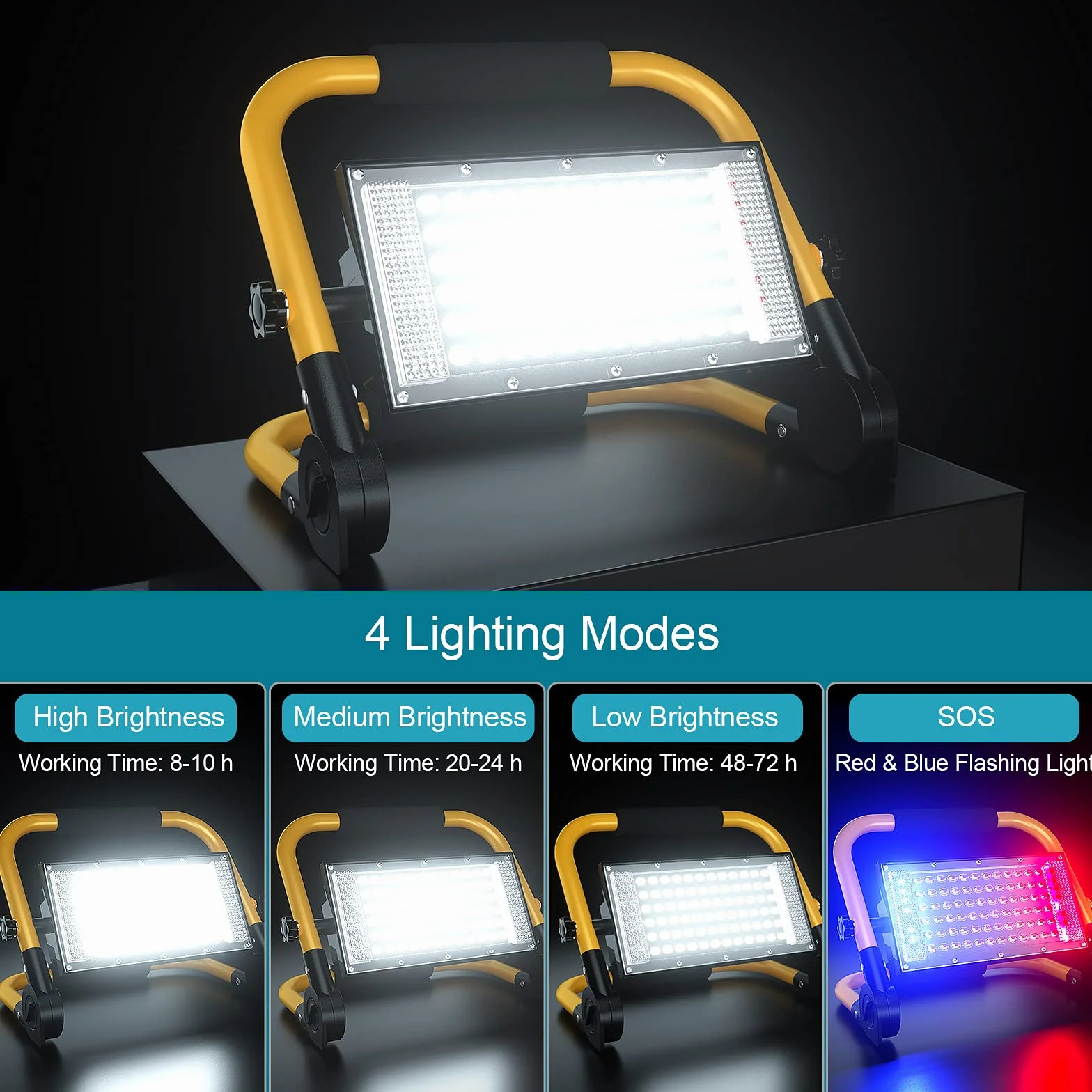 ERAY Foco LED Recargable, Foco LED Batería 13500mAh/8000 Lúmenes/4 Modos de Luz/Panel Solar/Mando a Distancia, Luz de Trabajo Portátil Recargable Ideal para Camping, Emergencia, Trabajo, Pesca