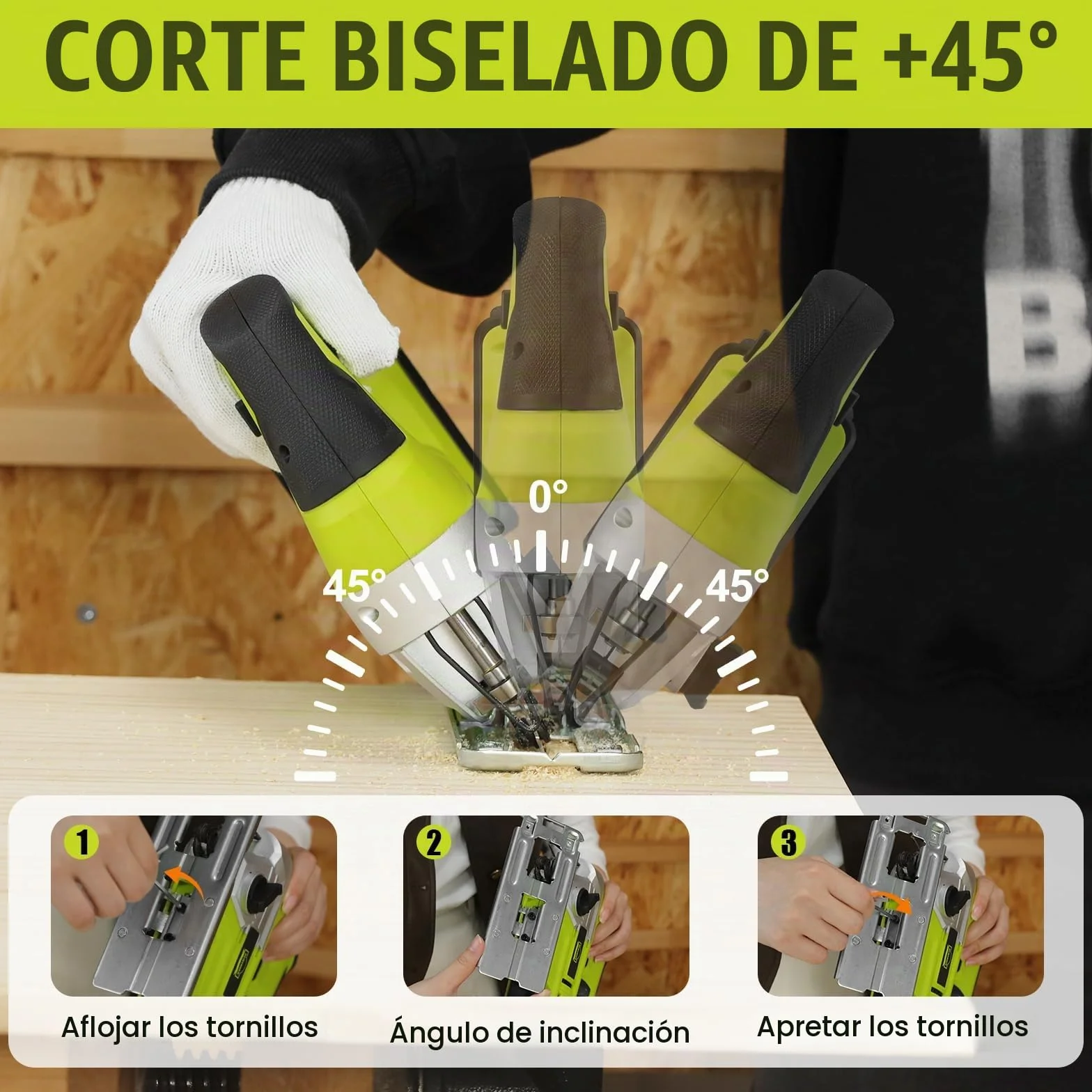 DEWINNER 20V Sierra de Calar inalámbrica,5 Hojas de Sierra,Luz LED,Corte en Bisel 45°,1 batería de 2,0 Ah, cargador y maletín en Caja