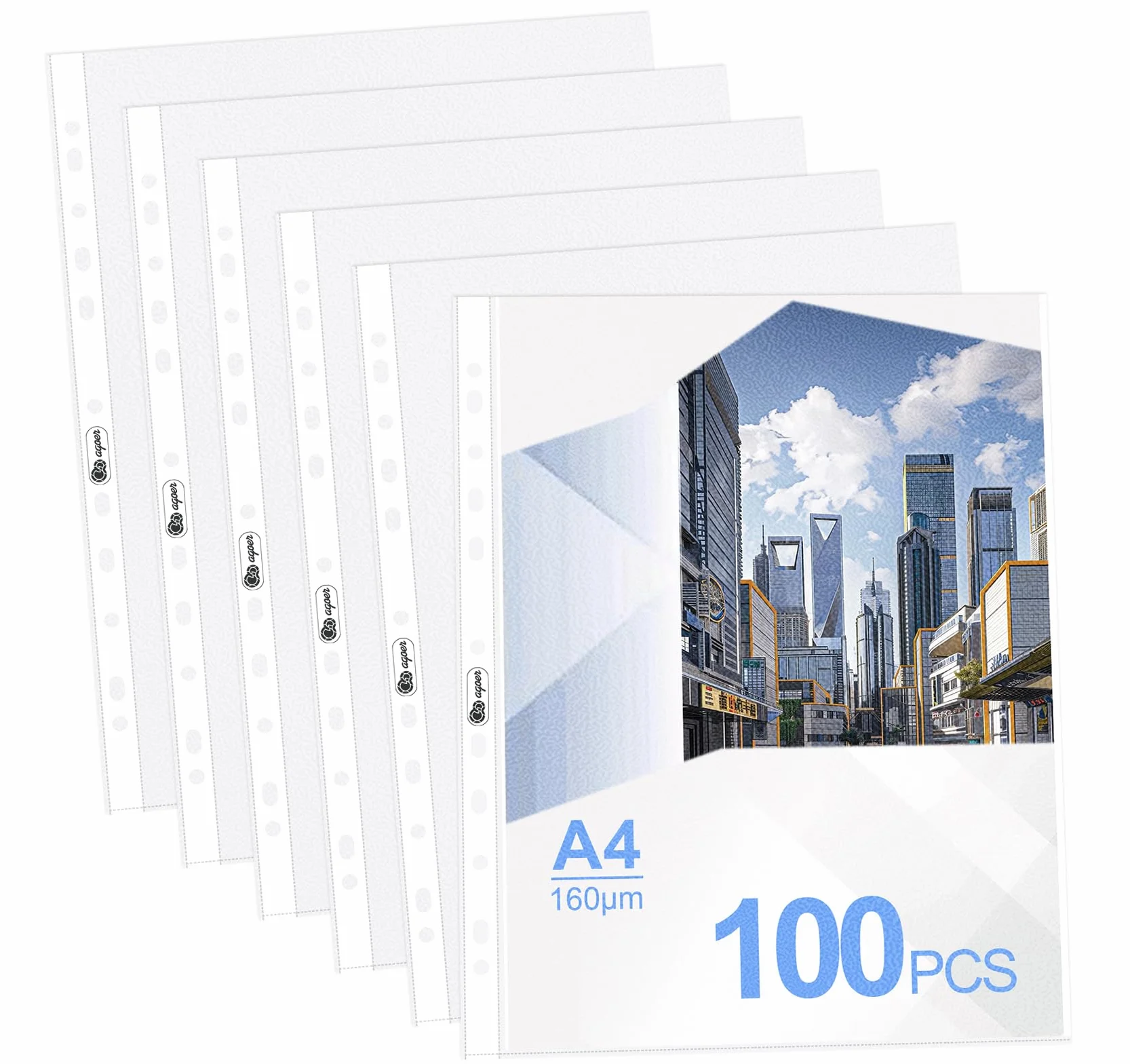 100 fundas A4 estables, transparentes, granuladas, 160 my, para guardar papel, fotos, documentos