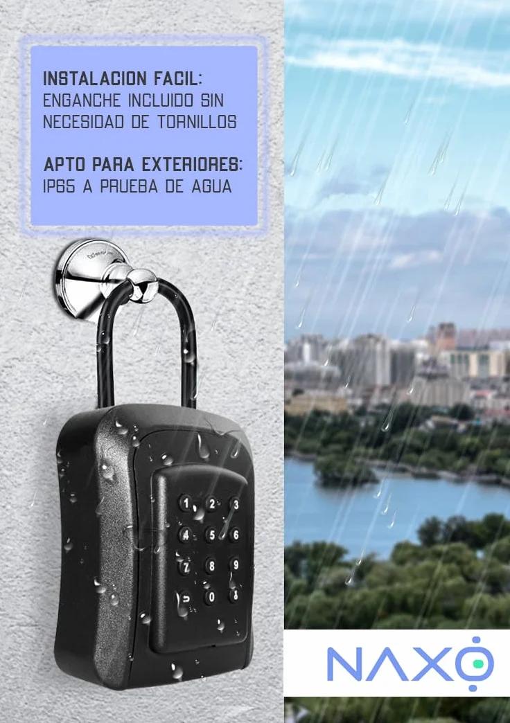 NAXO XOB EU Caja de Seguridad para Llaves, Cerradura Inteligente, Armario, Pared, Negro, Caja Fuerte Llavero, Porta Llaves, Exterior Digital Bluetooth Codigo Pin WiFi Requiere Pasarela Puente WiFi