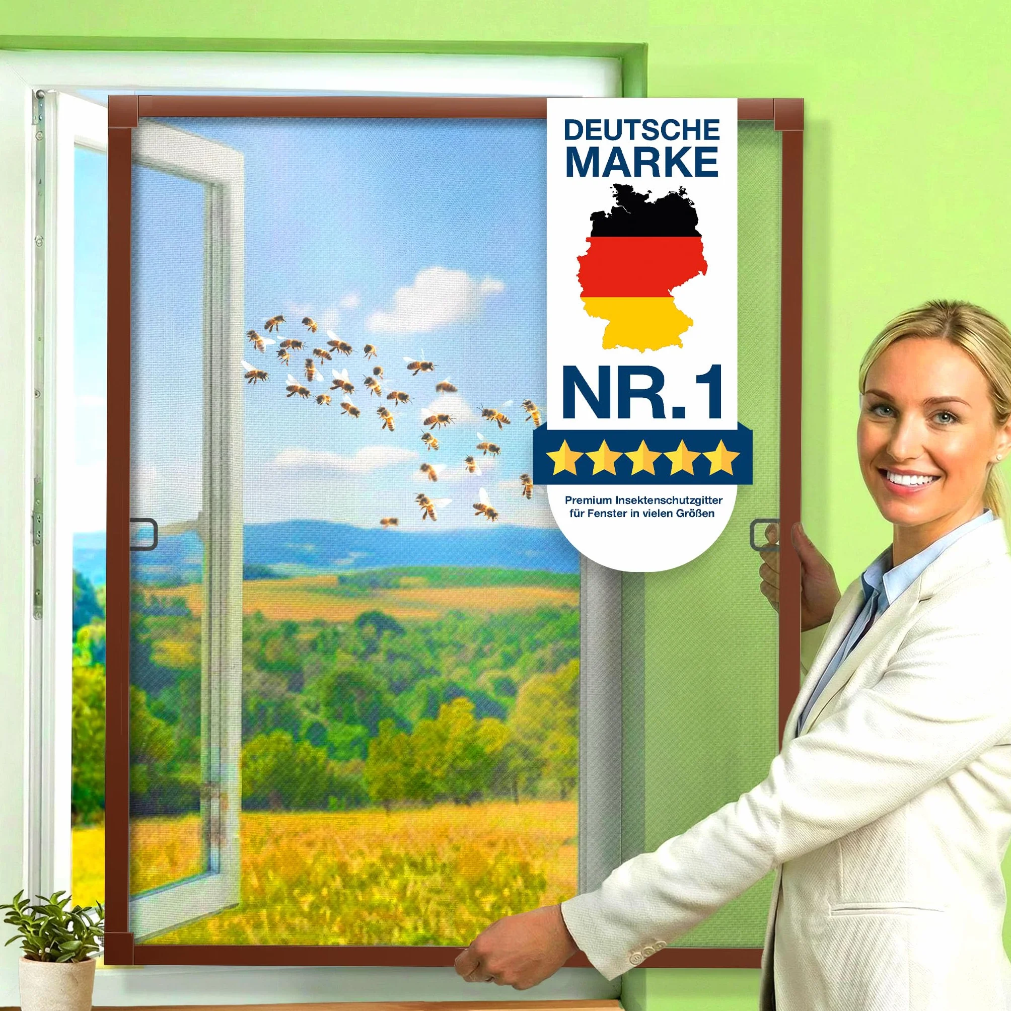 KESSER® Mosquitera para ventana, 80 x 100 cm, protección contra mosquitos con marco de aluminio, marco tensor, mosquitera sin necesidad de taladrar, protección contra insectos, red antimosquitos para