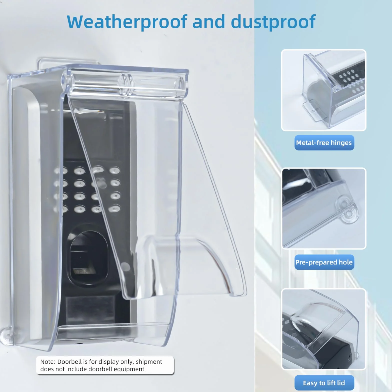 Cubierta Transparente para Timbre con Tapa abatible contra la Lluvia, protección contra la Intemperie, Cubierta de Control de Acceso con Huellas Dactilares, Compatible con Timbre con Video/b