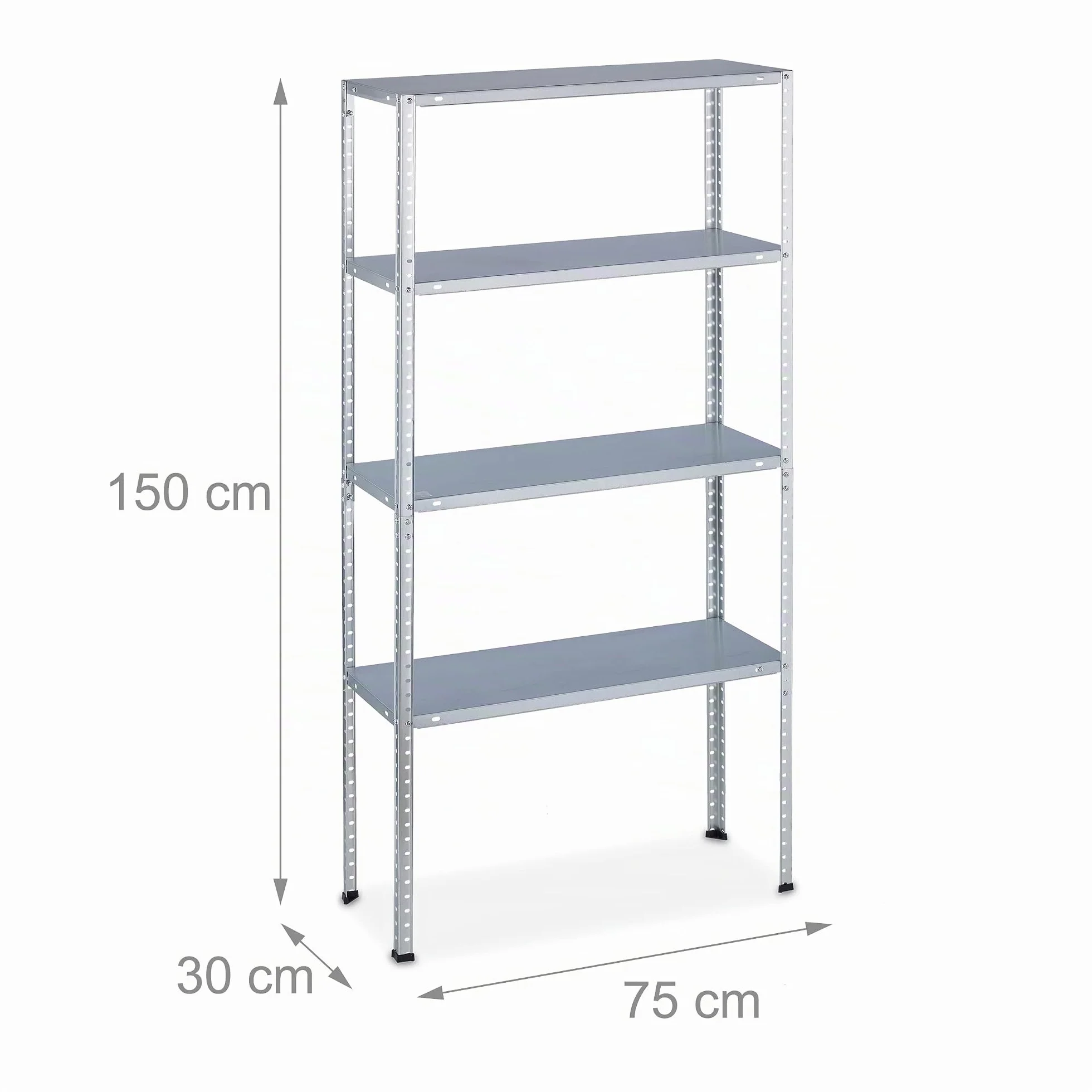 Relaxdays Estantería Metálica Industrial, 4 Baldas, 150x75x30 cm, Resiste 200 kg, Taller, Acero Galvanizado, Plateado