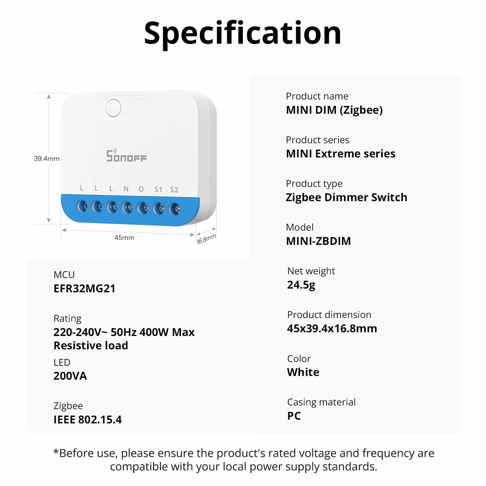 SONOFF Mini DIM Zigbee - Interruptor regulador de intensidad para LED regulable, transformadores electrónicos, bombillas incandescentes y halógenas, Zigbee 3.0, requiere cable neutro, medición de
