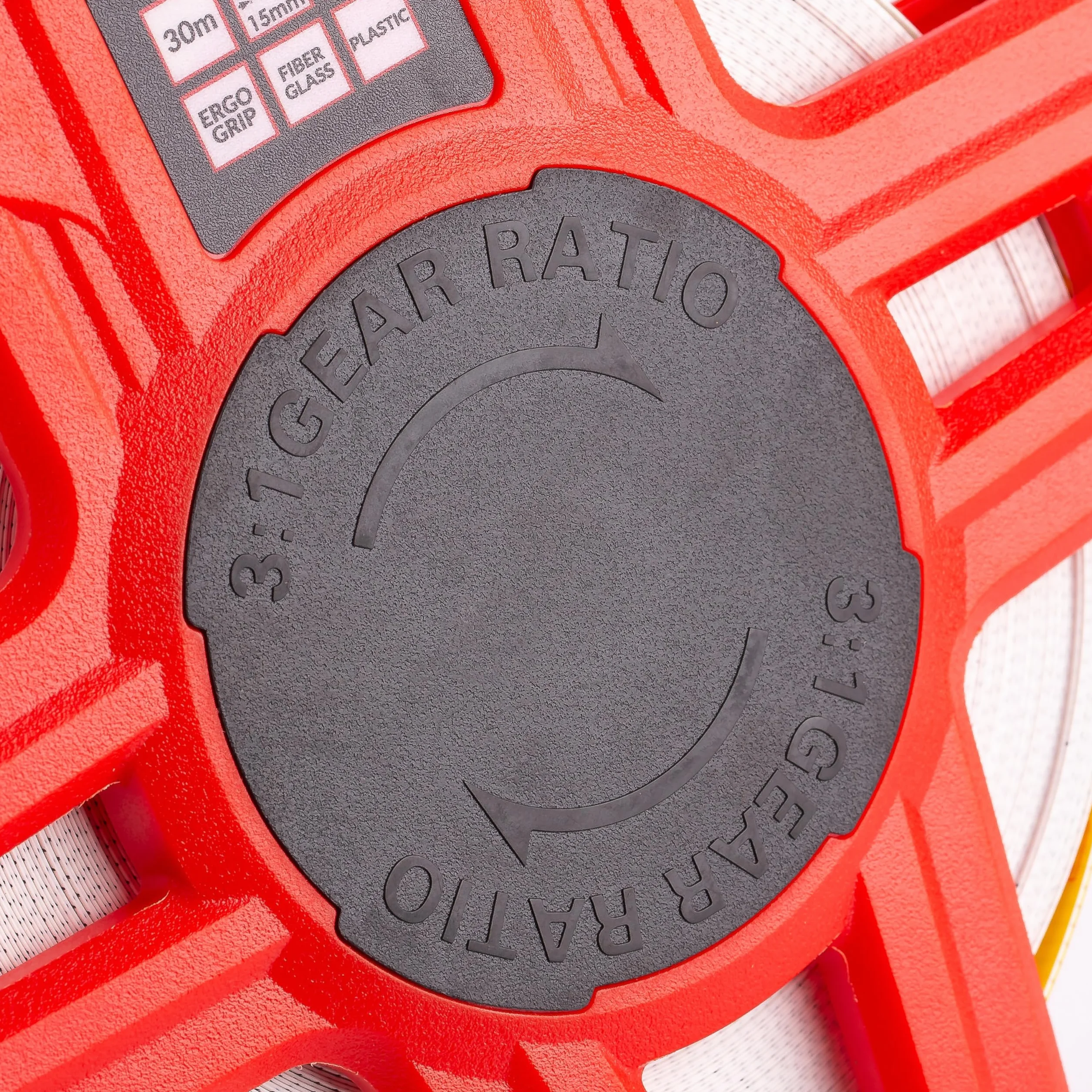 MIVOS Rollo abierto de cinta métrica 50m x 15mm - Cinta métrica de fibra de vidrio - Escala - Alimentación rápida de cinta - Carcasa de plástico ABS - Cinta métrica ergonómica y antideslizante