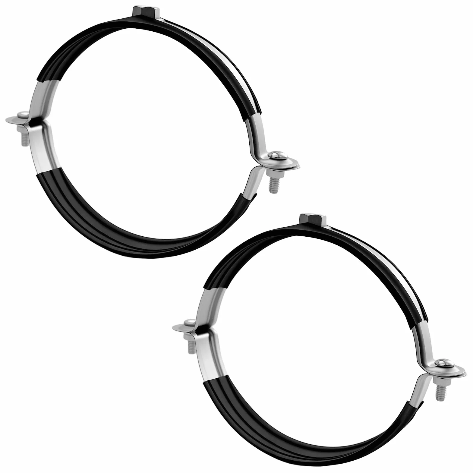 Abrazaderas de tubo de 110 mm, galvanizadas con inserto de goma, abrazaderas para tubo de ventilación, manguera de extracción, abrazaderas para soporte de tubos, abrazadera negra de goma
