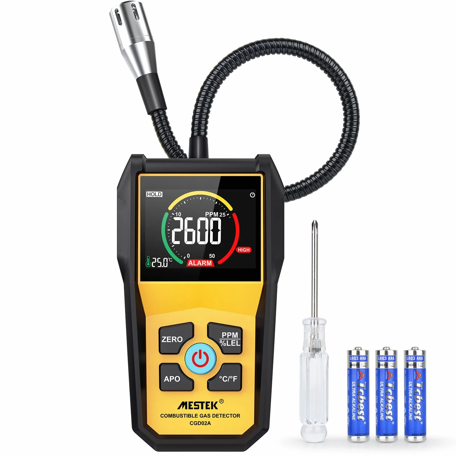 Detector de Gas Natural Detector de Fugas de Gas MESTEK Butano Propano Metano Ciudad LPG LNG Combustible Gas Sensor Portátil Alarma de Gas con Batería LCD para Ciudad Cocina Garaje Autocaravana