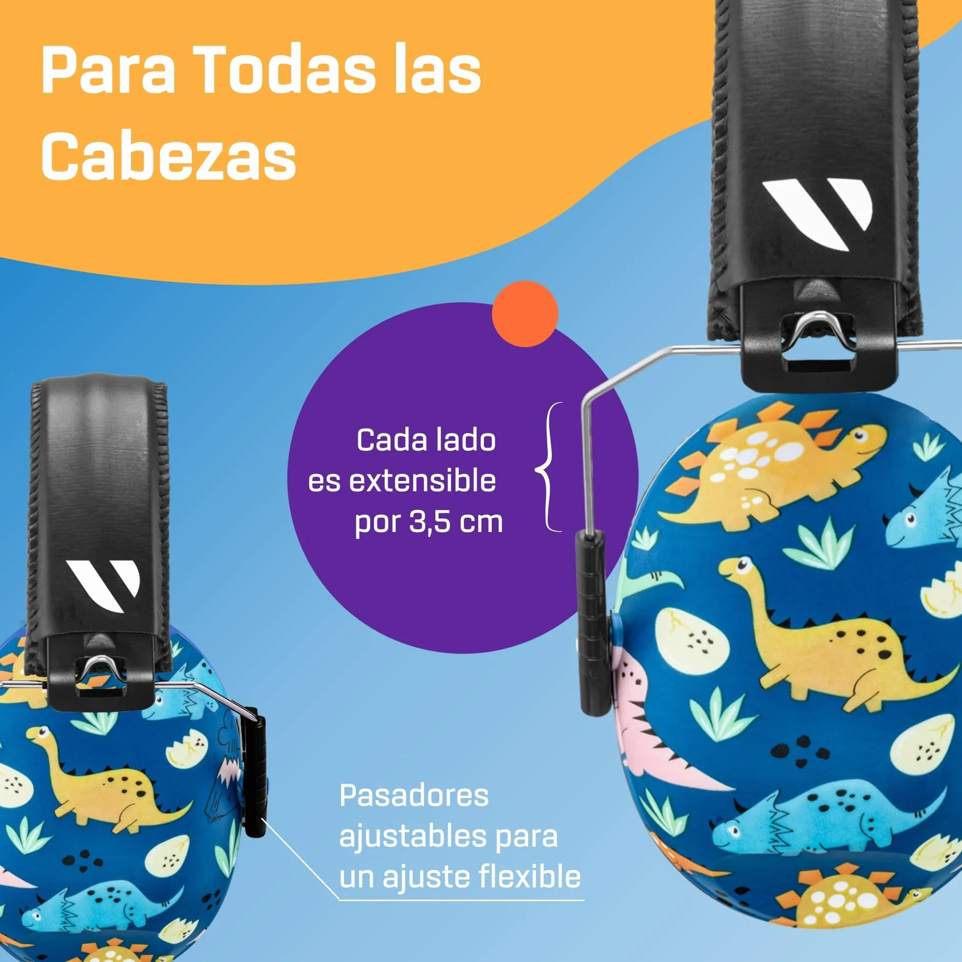 Vanderfields Auriculares con cancelación de ruido prémium Protección auditiva con reducción de sonido de amplio espectro de 32 dB a 2000 Hz - Kopfhörer Kinder 3-12 - Dinosaurier Club
