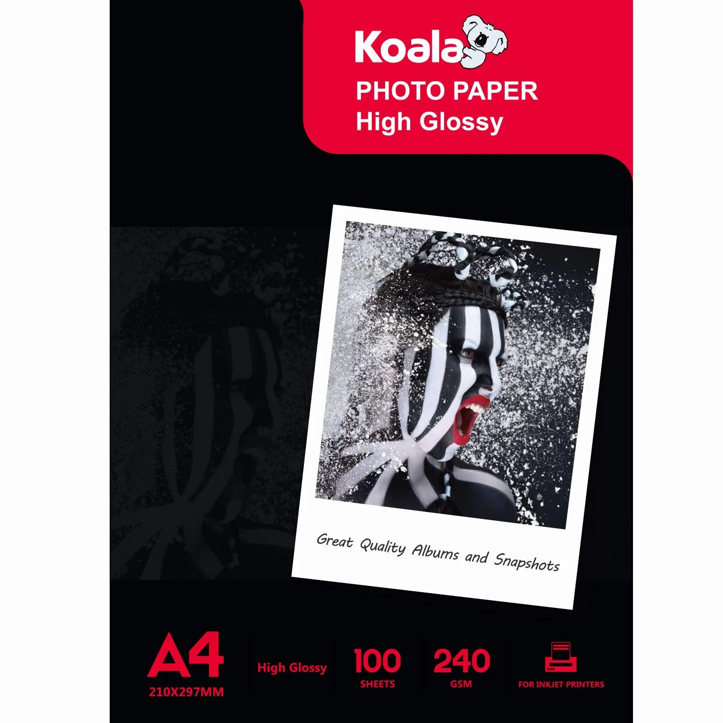 KOALA Papel fotográfico brillante A4 100 hojas 240 g/m² para impresora inyección tinta Canon HP Epson