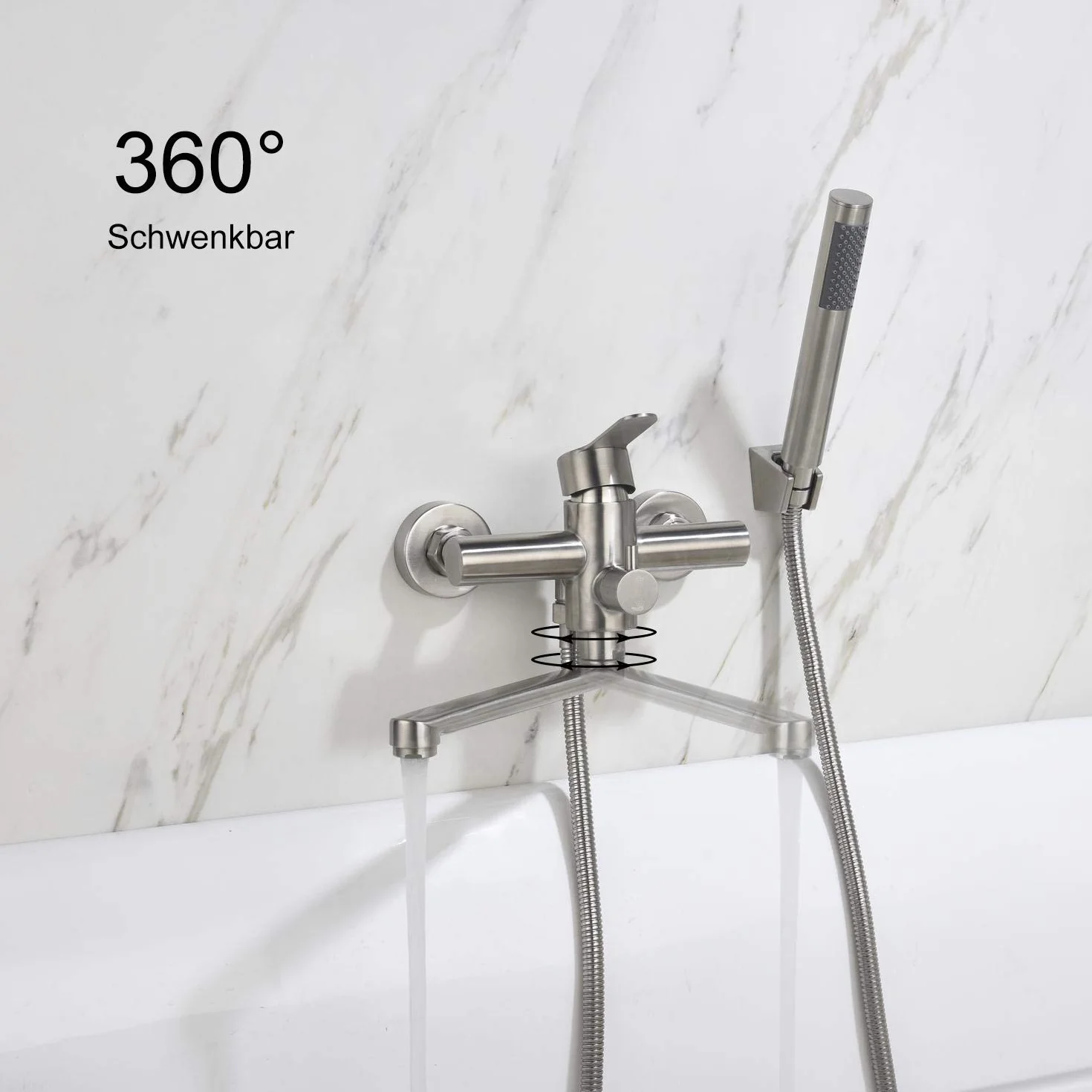 HomeLava Grifo Bañera y Ducha Monomando Acero Inoxidable 304 Instalación Pared Cepillado