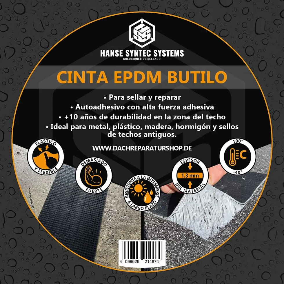 HSS Cinta de Butilo EPDM reforzada con tejido (10cm x 5m), cinta impermeable, cinta de sellado de alta calidad, cinta de butilo, resistente al envejecimiento, a la corrosión y a los rayos UV