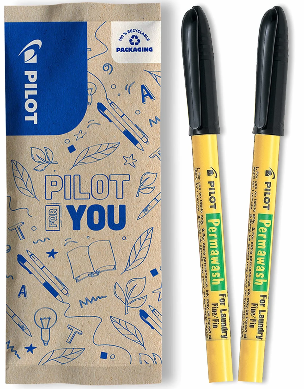 PILOT Marcadores Textiles Permawash Negro Punta Fina Caja de 2