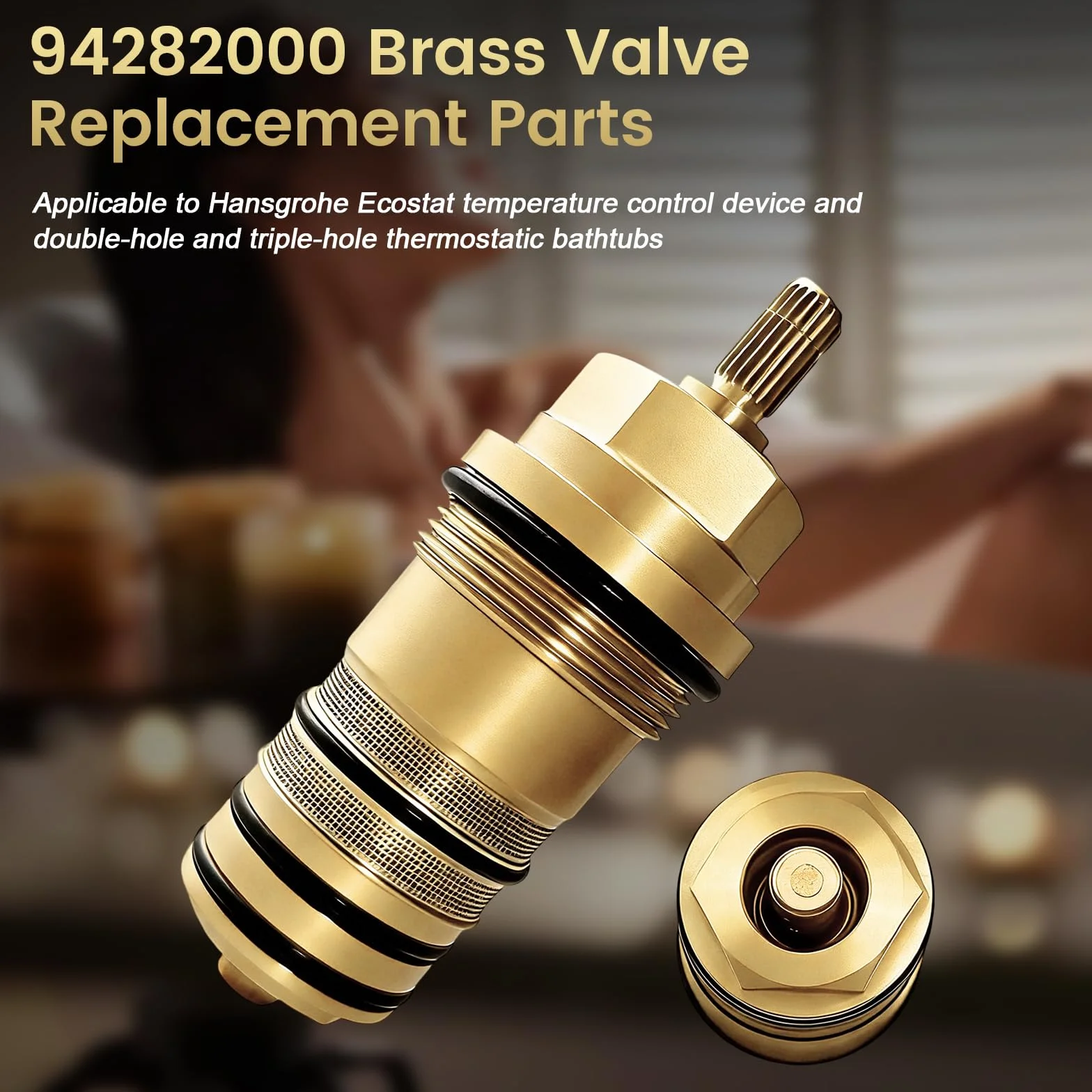 Cartucho termostático 94282000, unidad reguladora de temperatura compatible con Hansgrohe Ecostat y llenadores de baño termostáticos de 2 y 3 orificios, válvulas de compuerta de 3/4 pulgadas en latón