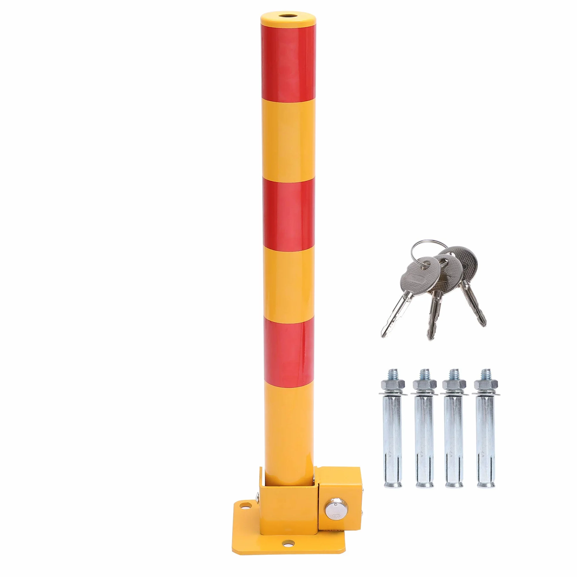KATSU Bolardo de Bloqueo de Espacio para Estacionamiento de Automóviles Bloqueable Plegable Poste de Barrera de Parking de Coche, Amarilla y Roja, 60cm de Altura