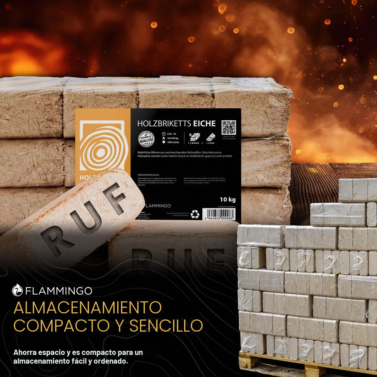 Briquetas de madera RUF roble, 40 kg, chimenea de leña, estufa, briqueta, carbón, calefacción de madera