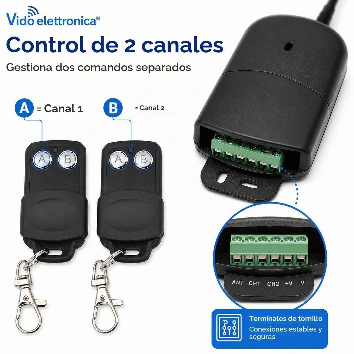 Kit receptor de exterior 433 MHZ 12 24 V 2 canales receptor con 2 mandos a distancia