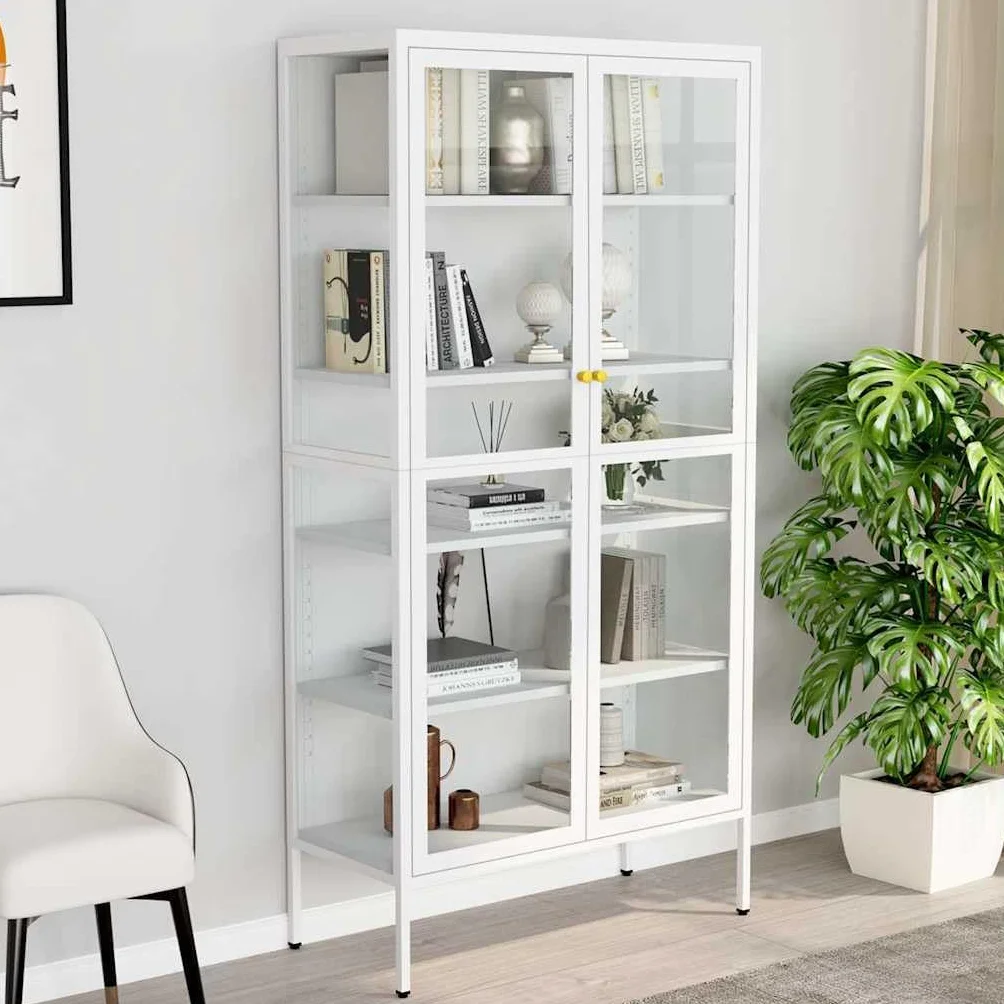 Vitrina Blanco 90x40x180 cm Acero Vidrio Templado | 4 estantes ajustables, resistentes y duraderos, fáciles de limpiar, armario auxiliar