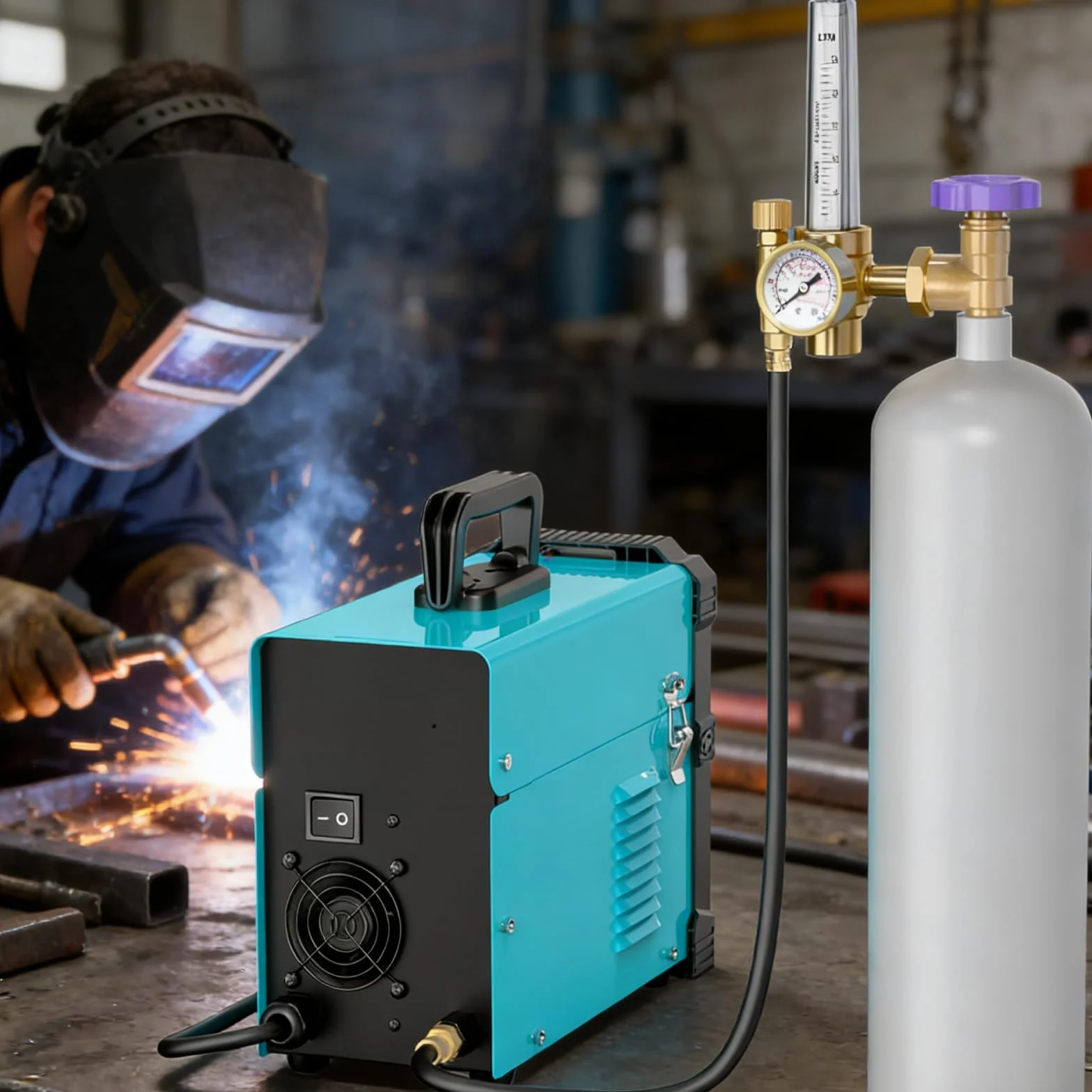 Regulador Gas Argón CO2, Reductor De PresióN Para Gas De Protección Argon/CO2 Con Medidor De Flujo, 0-3500 PSI, 0-25LPM, Cga580 Entrada, Regulador Para Gas De Soldadura MIG y TIG