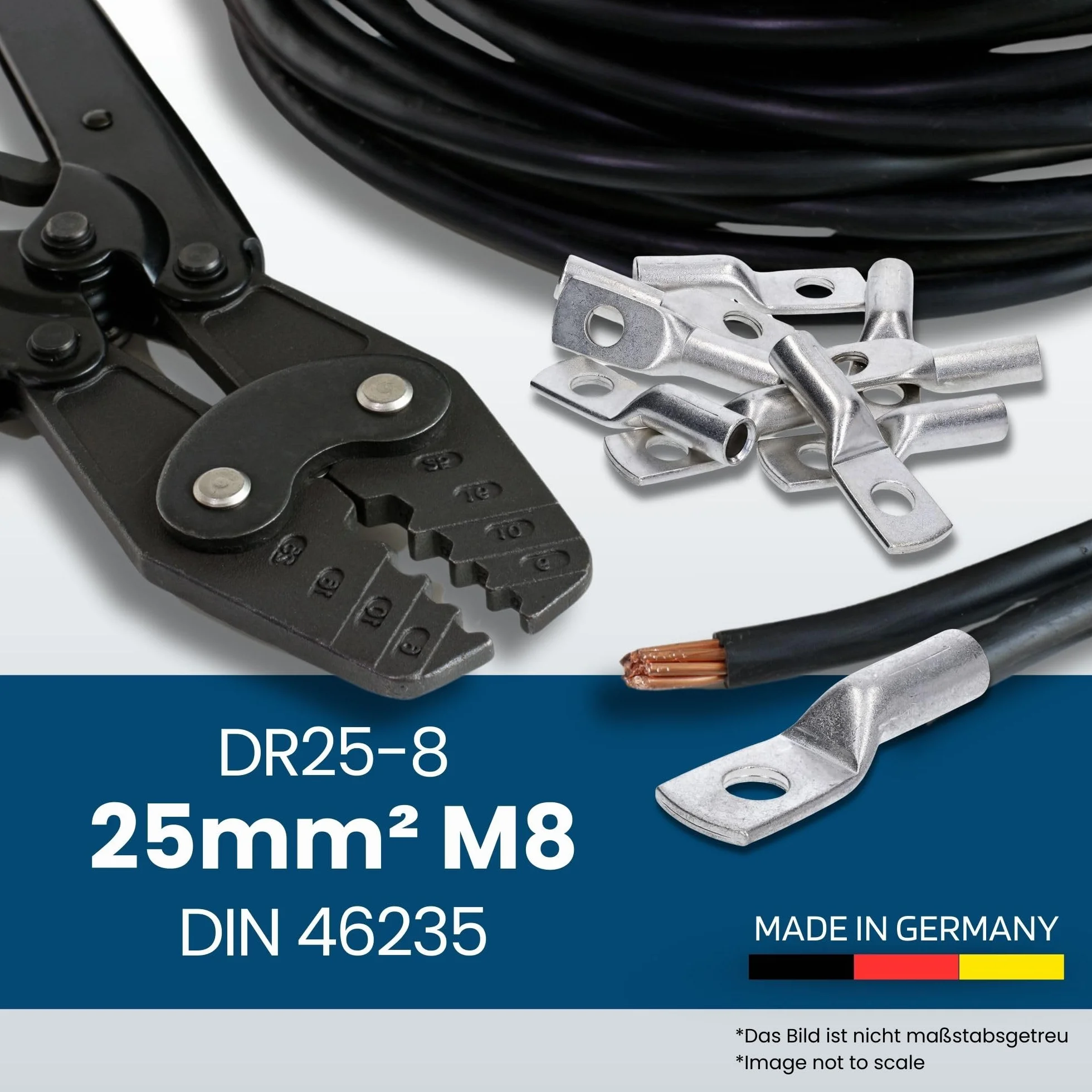 Kalitec DR25-8 - Terminales de cable de presión (10 unidades, según DIN 46235, 25 mm², M8)