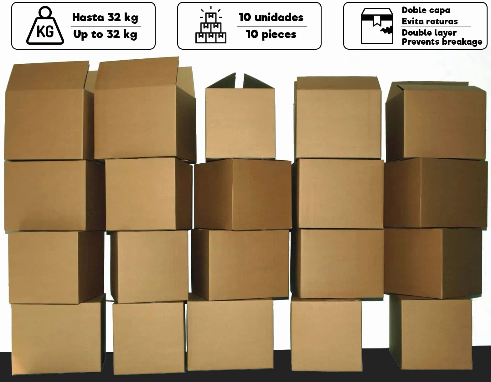 PACKCOBO Cajas de Cartón 60 x 40 x 40 cm para Mudanzas Almacenaje Transporte Reforzado con 2 ondas reforzada sin asa (10 Unidades)