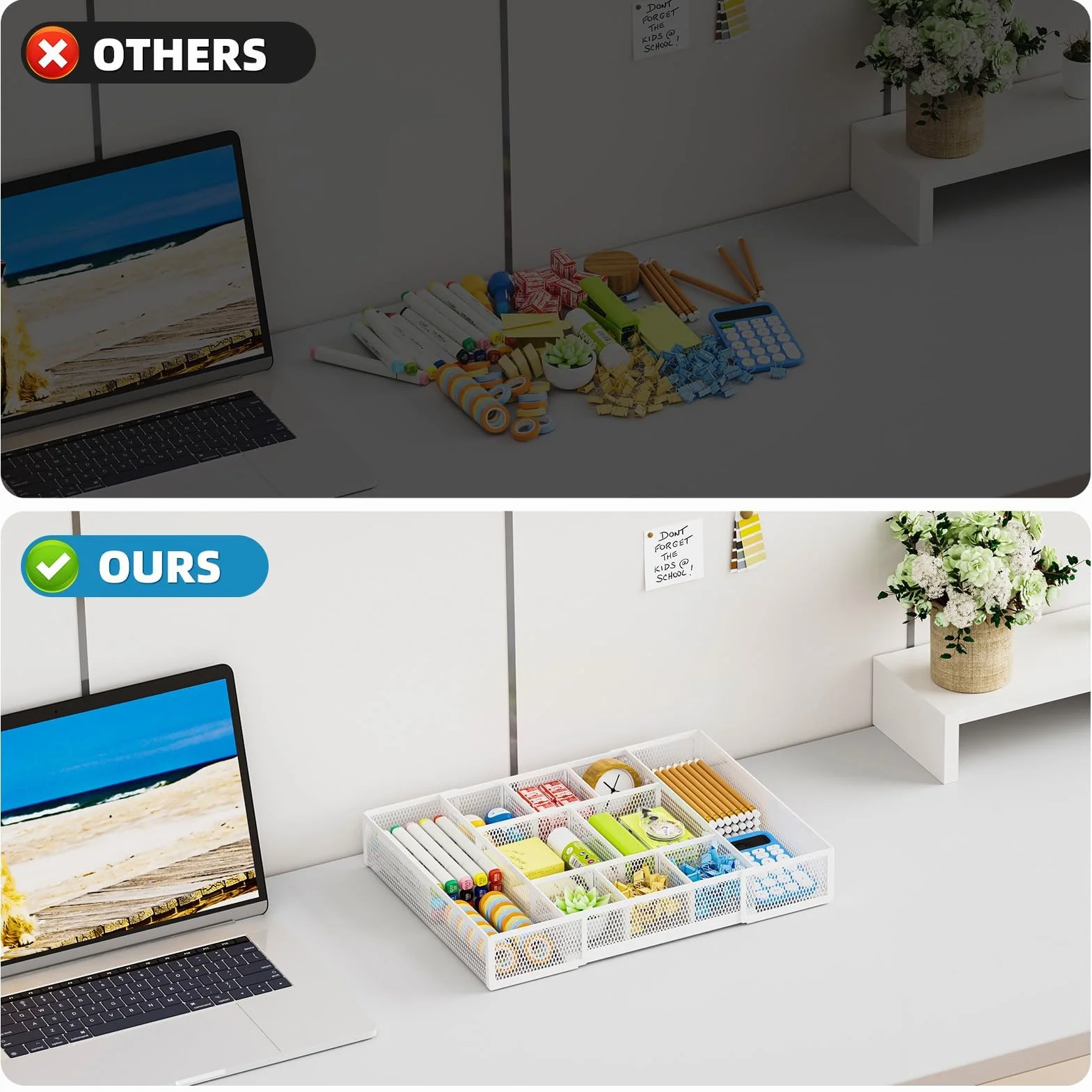 Marbrasse Organizador Cajones Malla 10 Compartimentos Ajustables 5 Divisiones Blanco