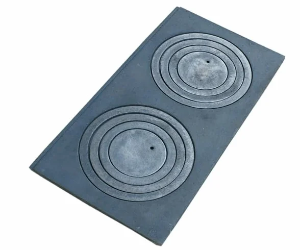SEZAM Placa de fundición para horno con 2 agujeros, 68 x 32 cm, placa de carbón de hierro fundido gris