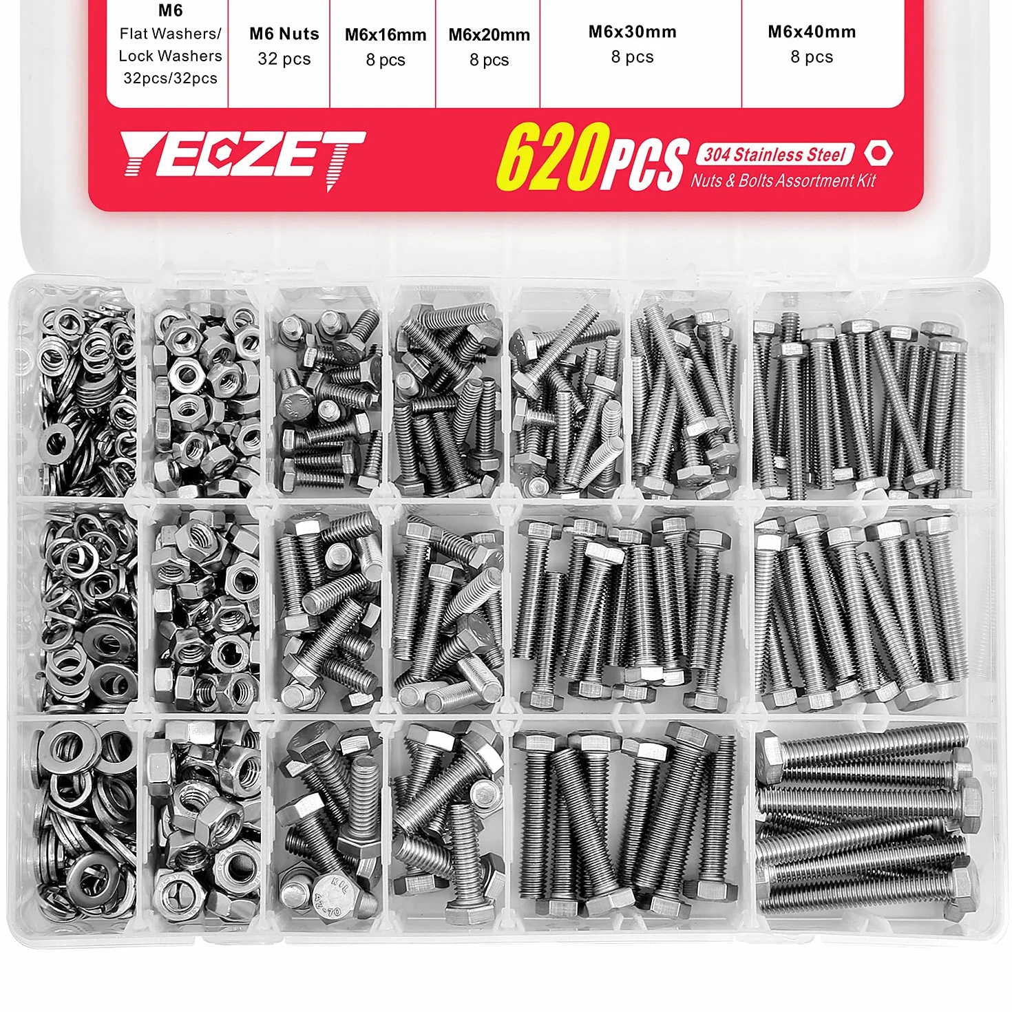Juego de 620 tornillos y tuercas resistentes M4, M5 y M6 de acero inoxidable 304, incluye 13 tamaños más comunes