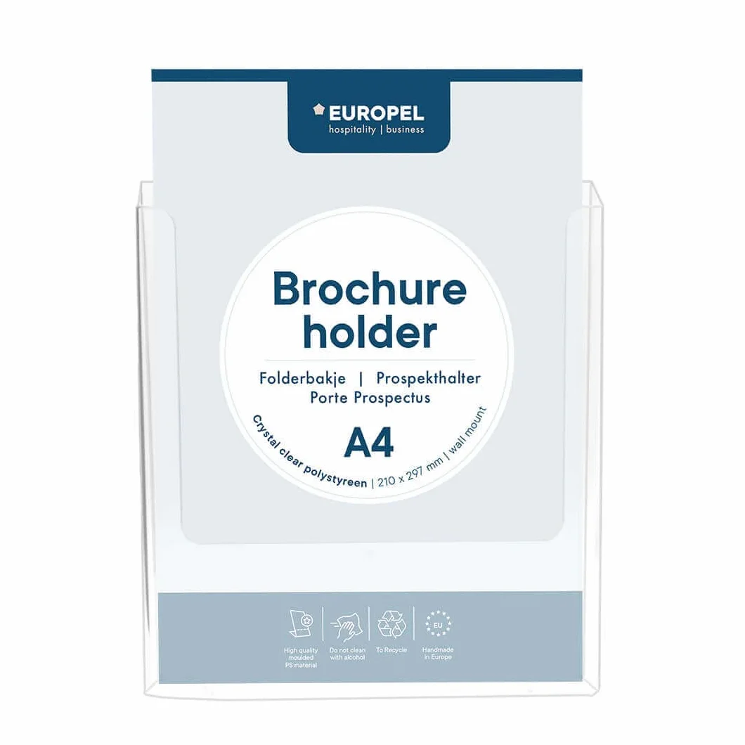 Europel Soporte para folletos montado en la pared A4 acrílico transparente dispensador