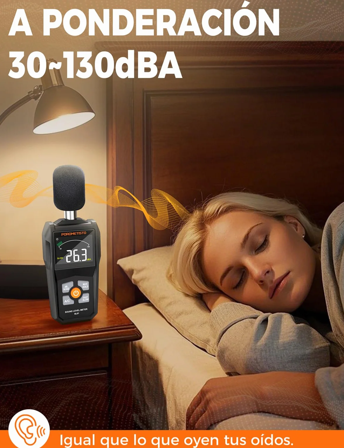 Sonómetro SL01 Medidor de Decibelios Profesional 30-130dB ±1.5dB Pantalla LCD Retroiluminación Ponderación A/C