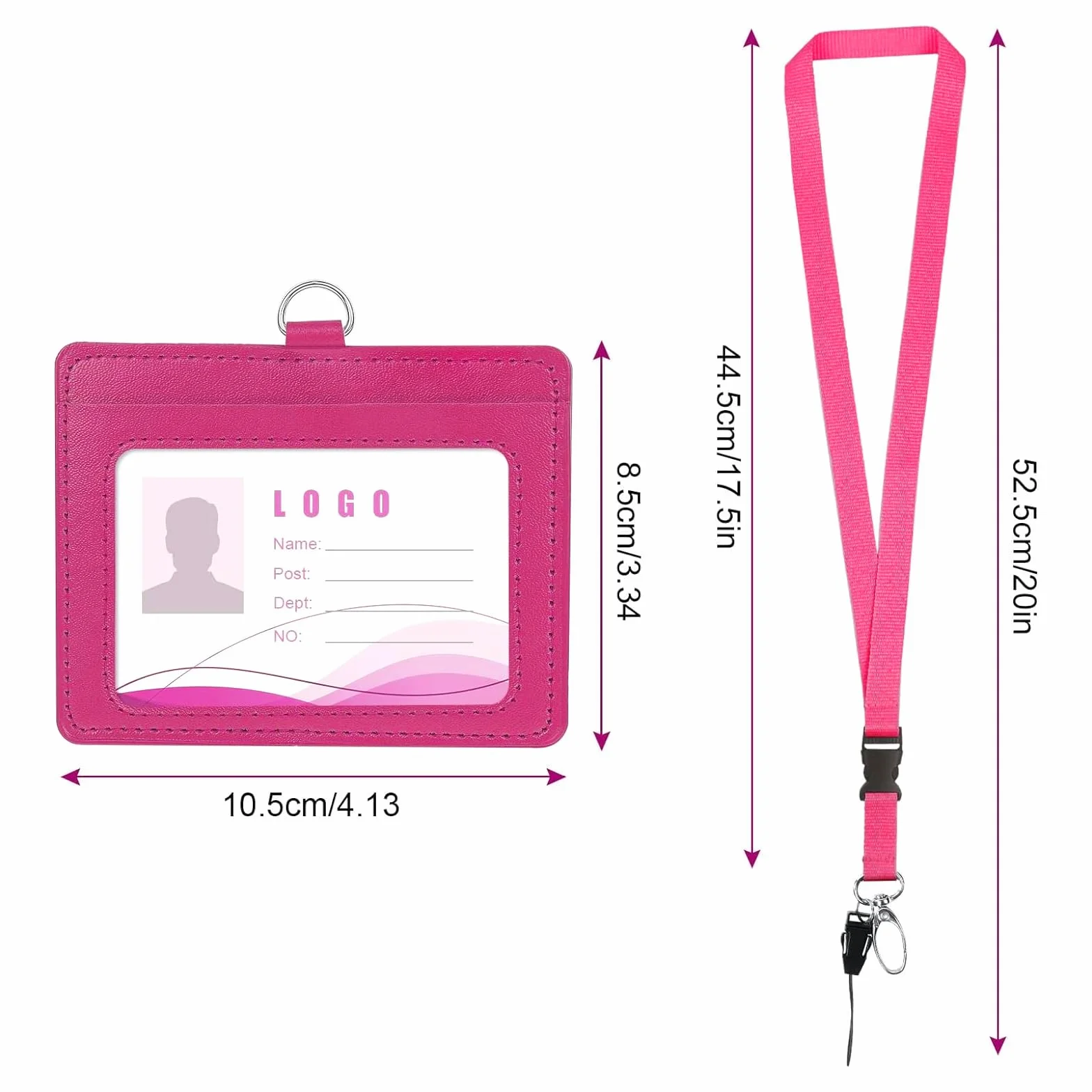 Vicloon Cordón para el Cuello con Colgantes de Tarjetas de Identificación, Id Card Badge Holder de Cuero, Doble Cara, Rosa Roja