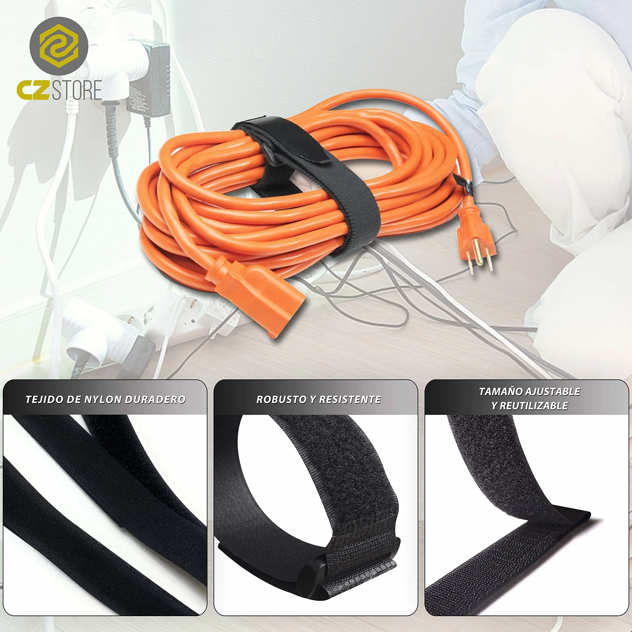 Bridas Ajustables para Cables - ✮GARANTÍA DE POR VIDA✮ - Paquete de 10 Correas de Nylon Resistentes con Hebilla de Plástico - Organizadores para Sujetar Cables de Ordenador, Herramientas